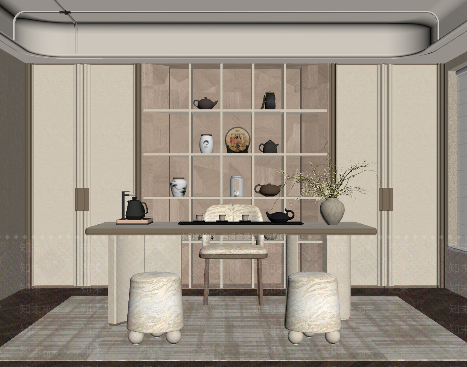 新中式茶室SU模型下载【ID:1234074457】