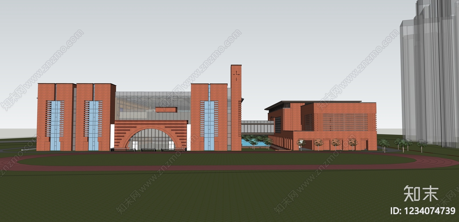现代主义学校建筑SU模型下载【ID:1234074739】