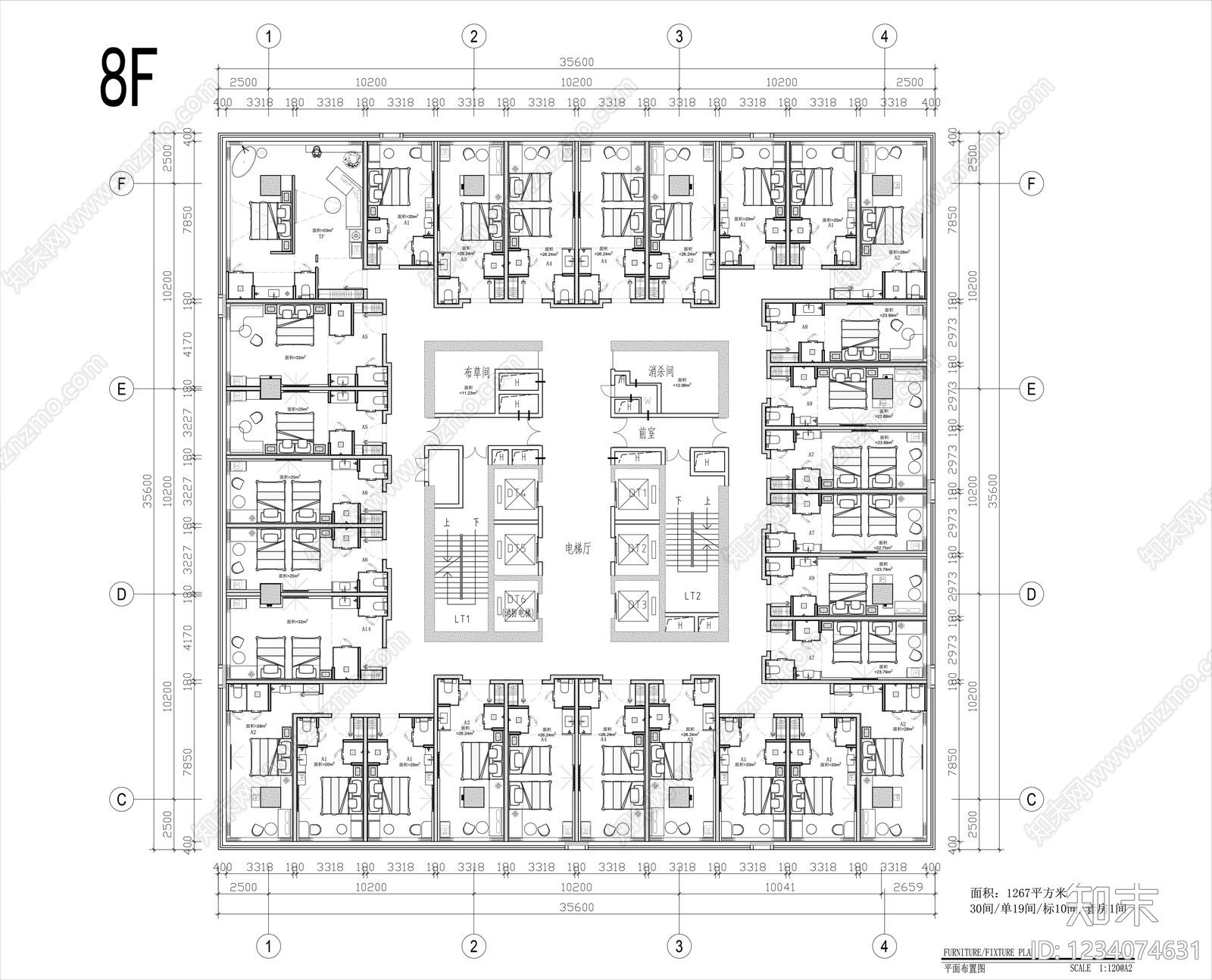 酒店公区cad施工图下载【ID:1234074631】