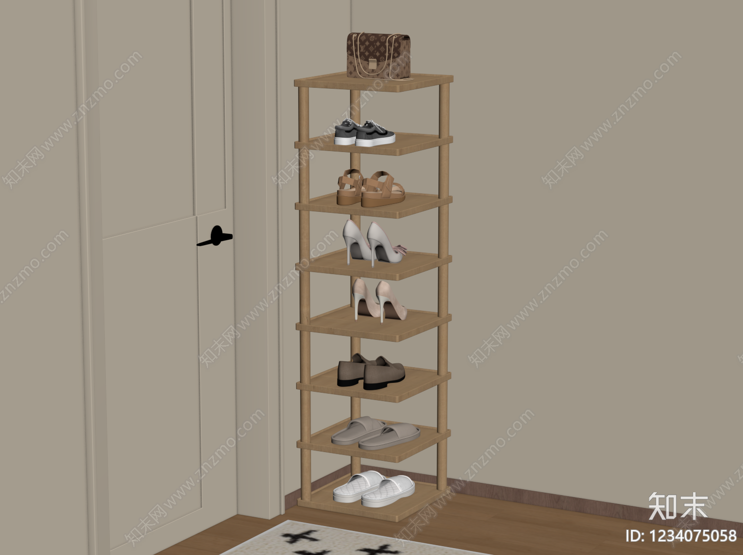 原木风鞋柜SU模型下载【ID:1234075058】