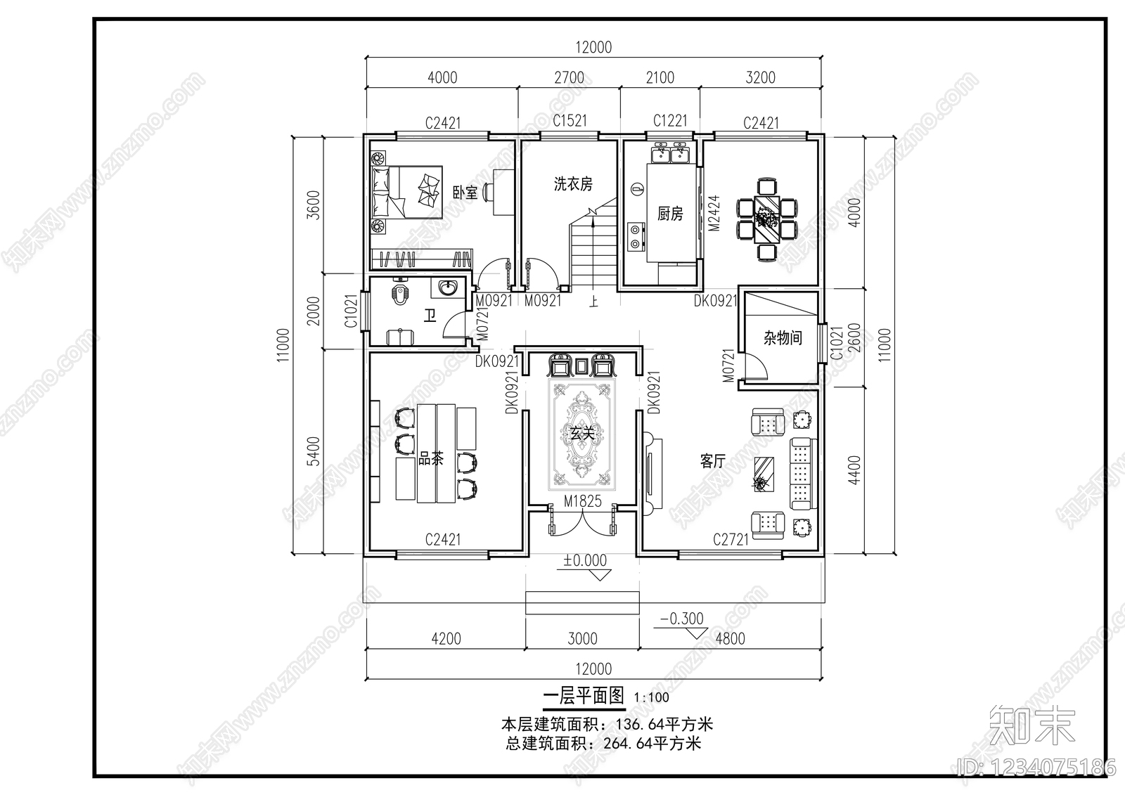 别墅建筑cad施工图下载【ID:1234075186】