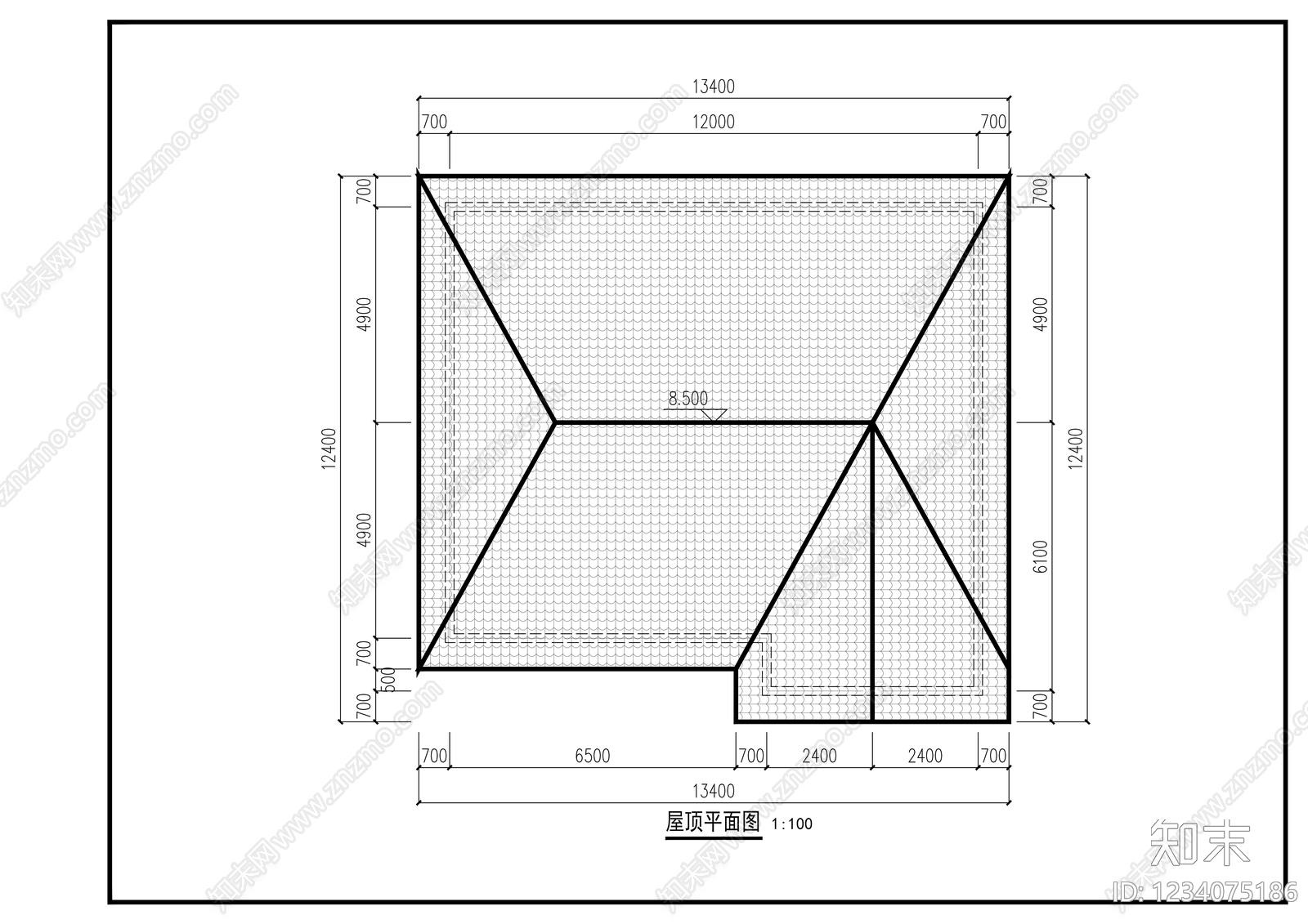 别墅建筑cad施工图下载【ID:1234075186】