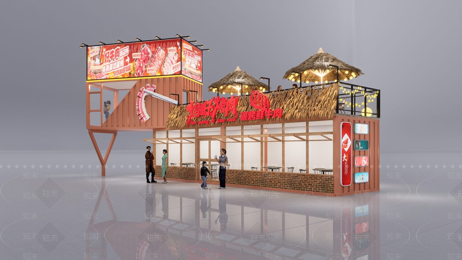 工业风烧烤烤肉店SU模型下载【ID:1234075253】