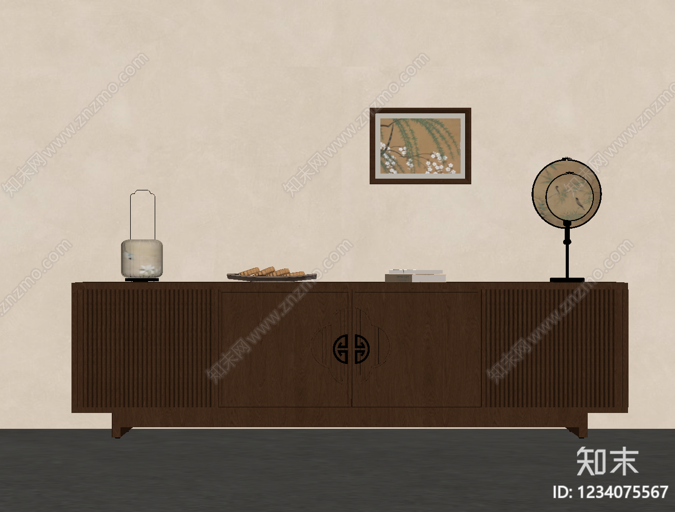 新中式电视柜3D模型下载【ID:1234075567】