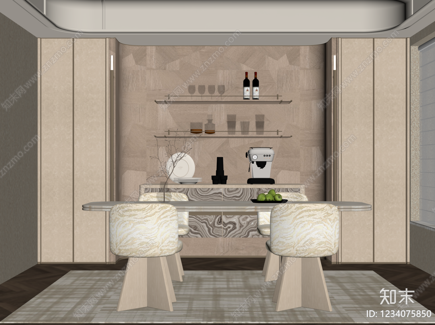 轻奢家居餐厅3D模型下载【ID:1234075850】