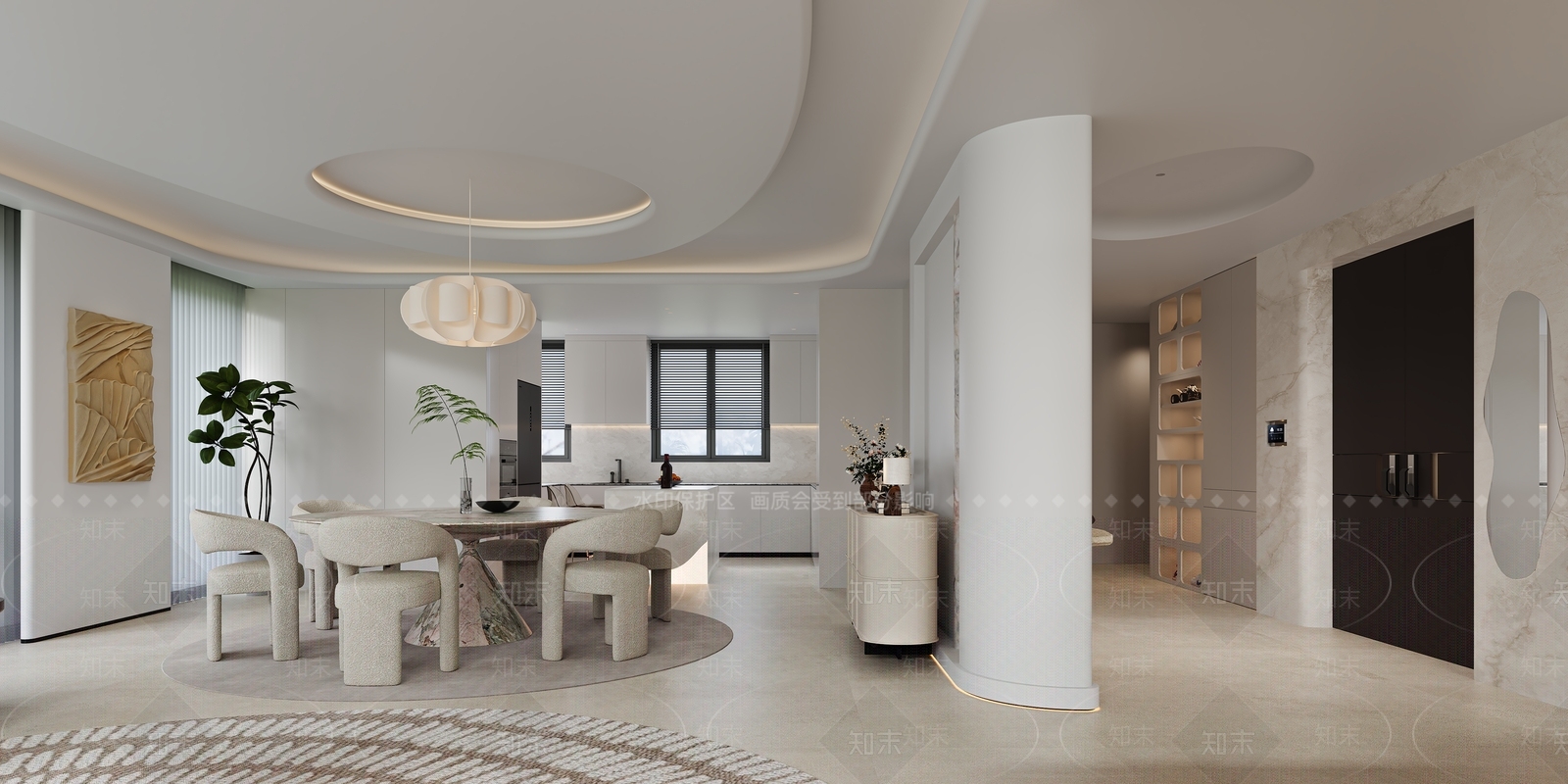 奶油风家居餐厅3D模型下载【ID:1234079493】