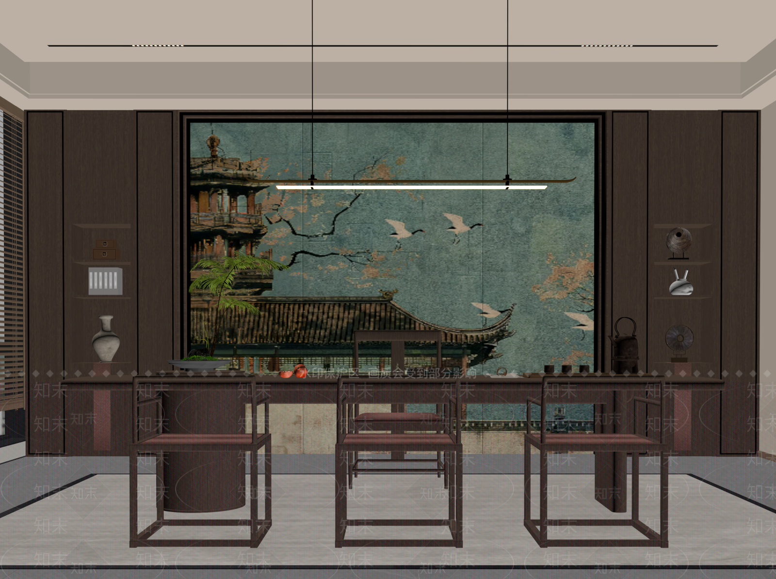 新中式茶室SU模型下载【ID:1234079428】