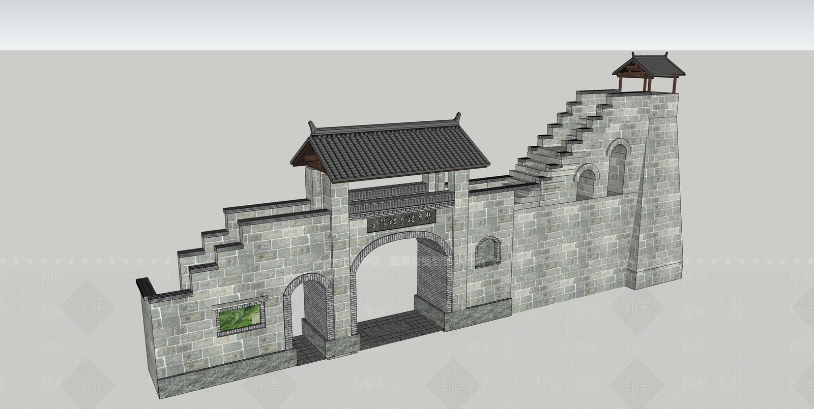 中式古建入口大门SU模型草图