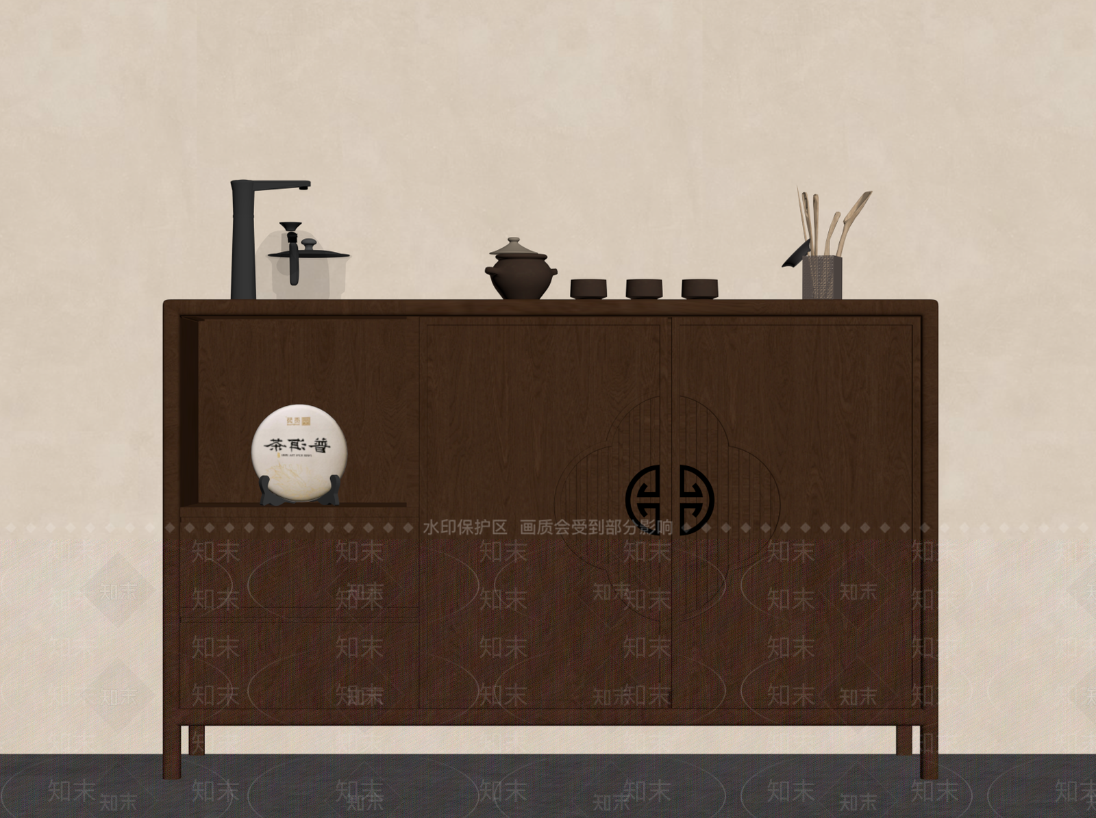 新中式茶柜SU模型下载【ID:1234084904】