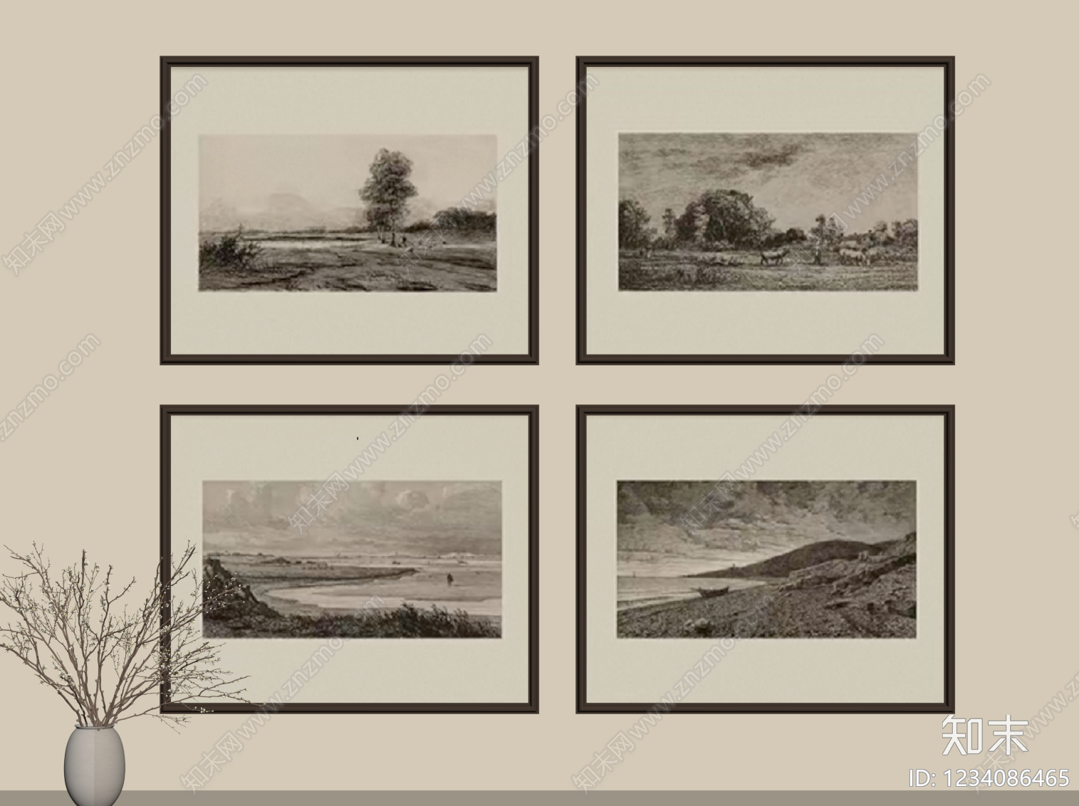 中古风挂画组合SU模型下载【ID:1234086465】