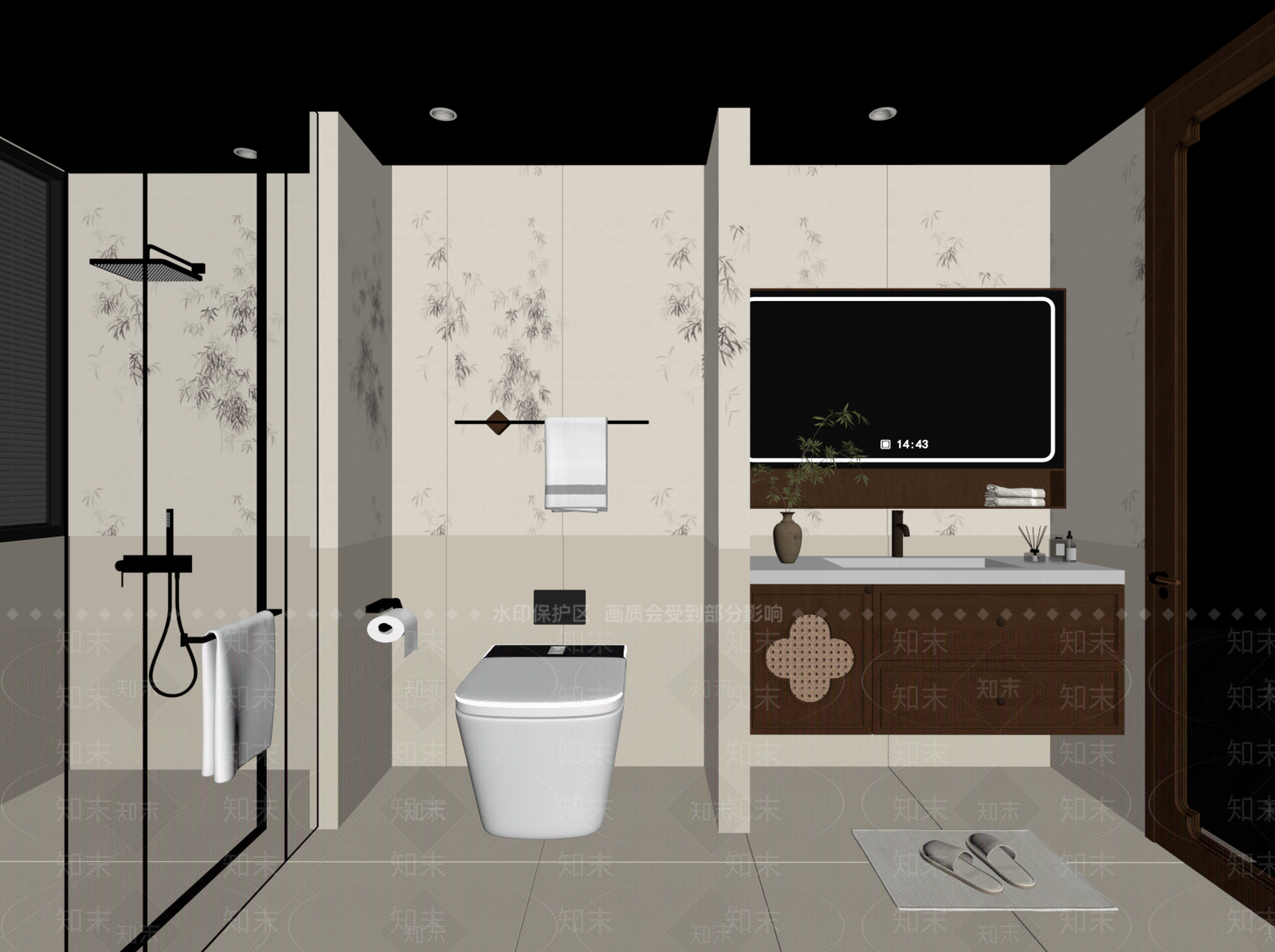 新中式卫生间SU模型下载【ID:1234086745】