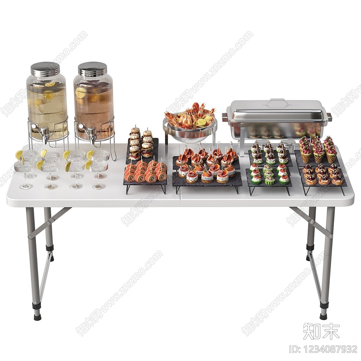 现代酒水食物3D模型渲染效果图