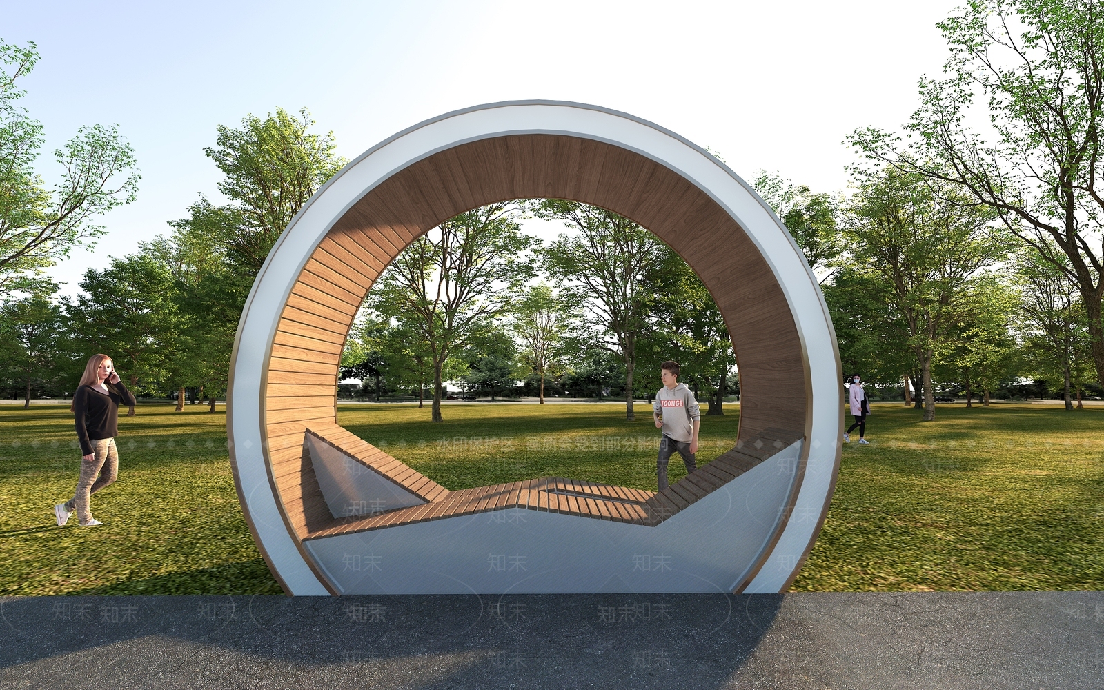 现代主义景观座椅3D模型渲染效果图