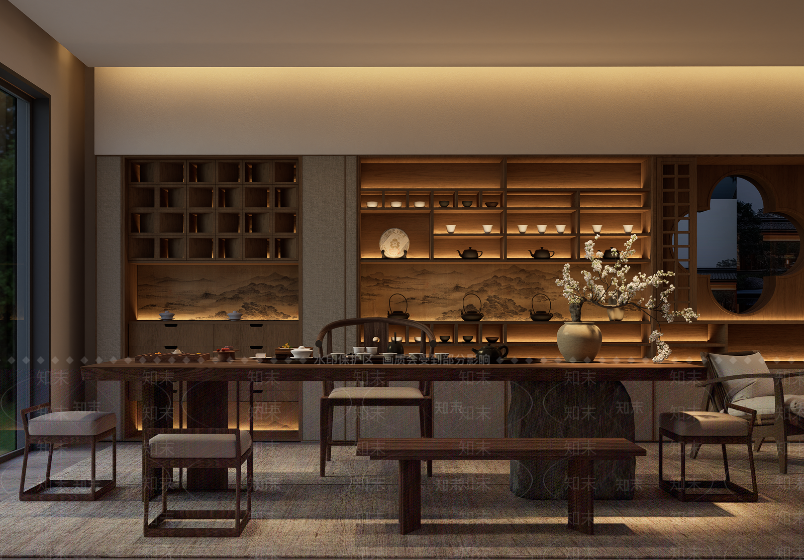 新中式茶室SU模型下载【ID:1234091265】