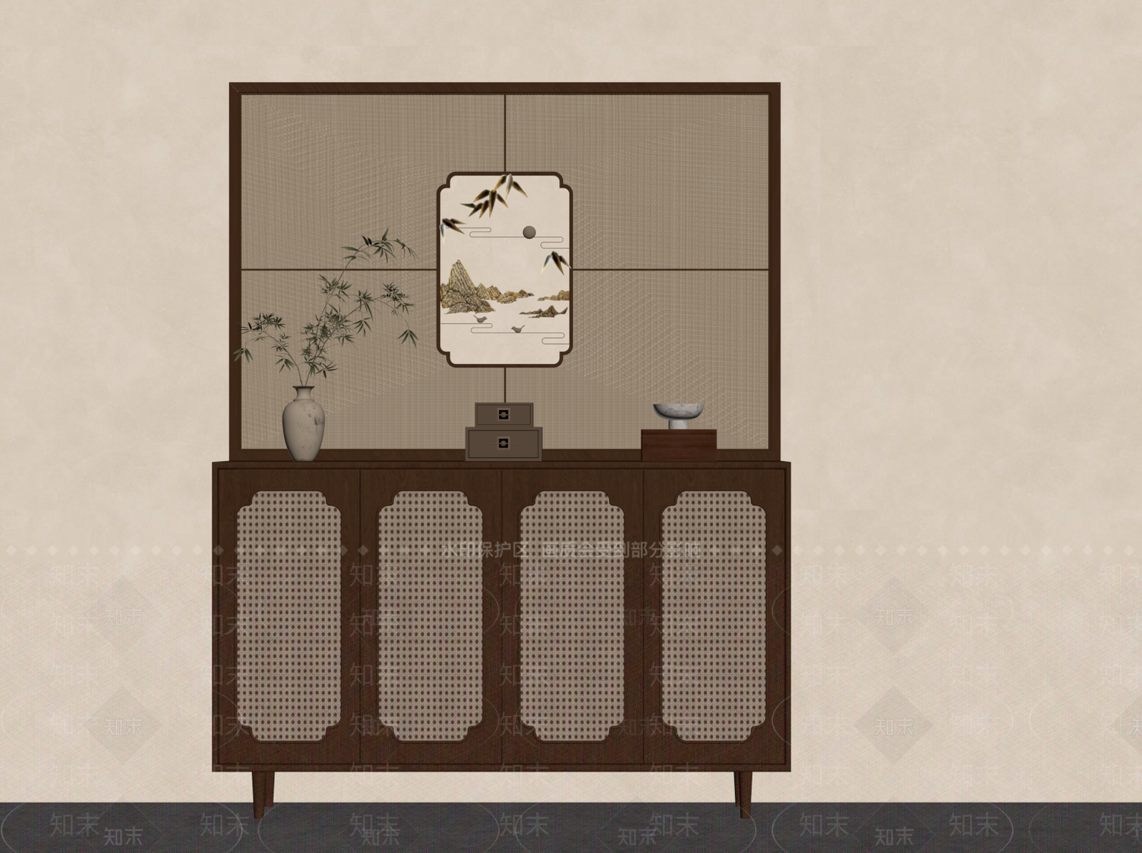 新中式鞋柜SU模型下载【ID:1234090428】