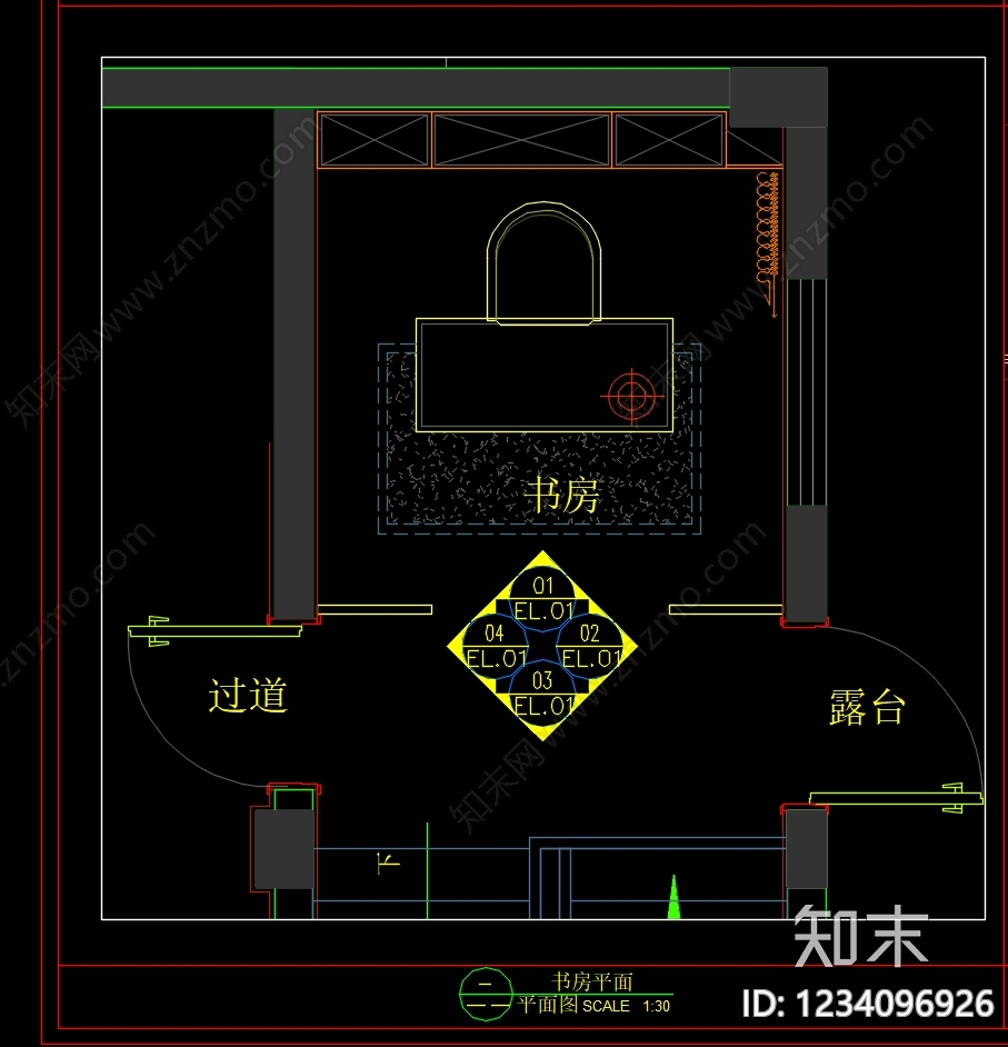 书房cad施工图下载【ID:1234096926】