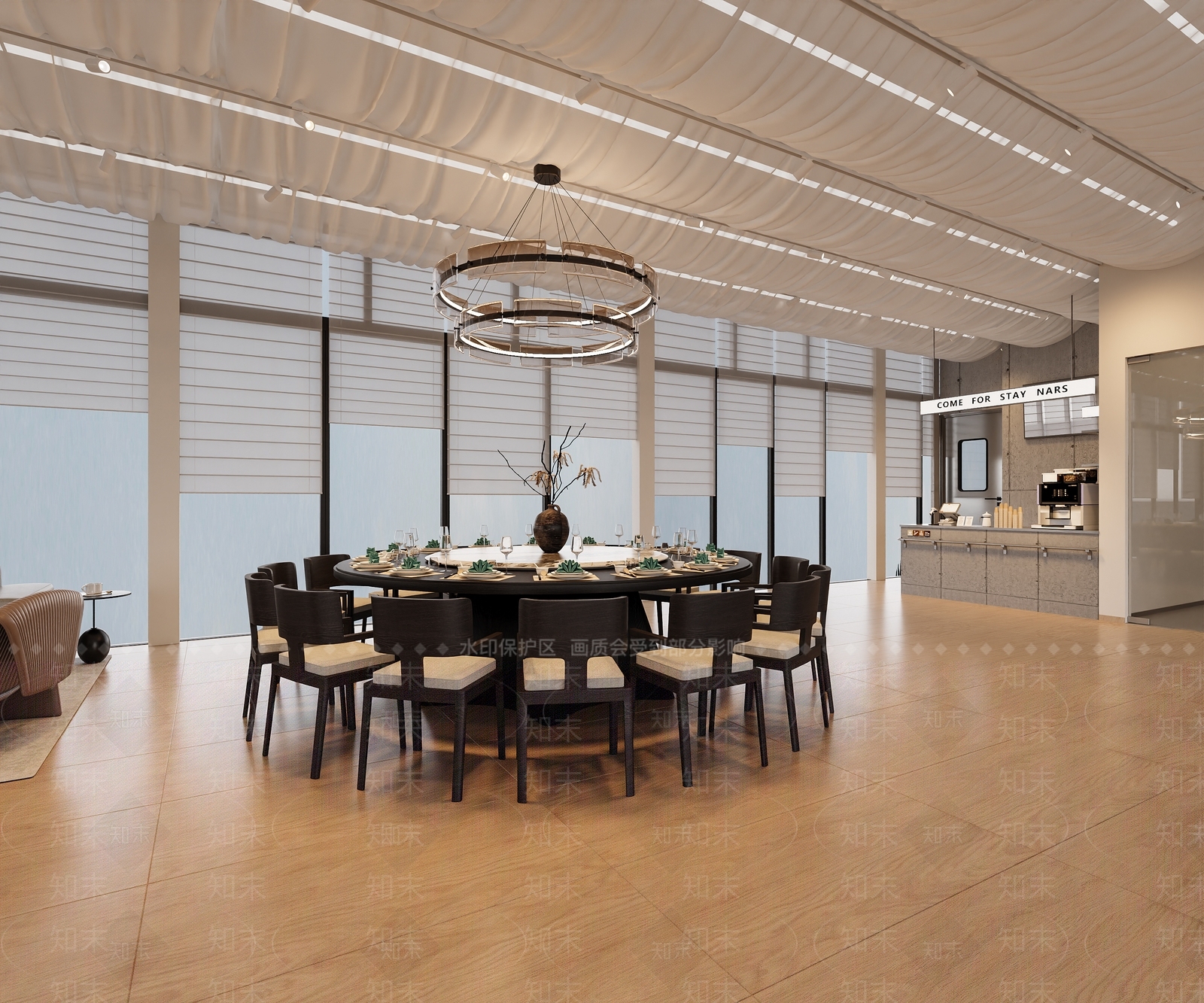 现代简约酒店餐厅3D模型渲染效果图