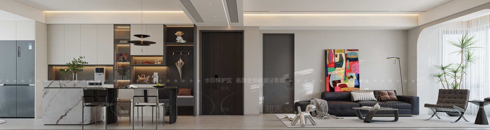 现代简约大平层客餐厅3D模型下载【ID:1234104350】