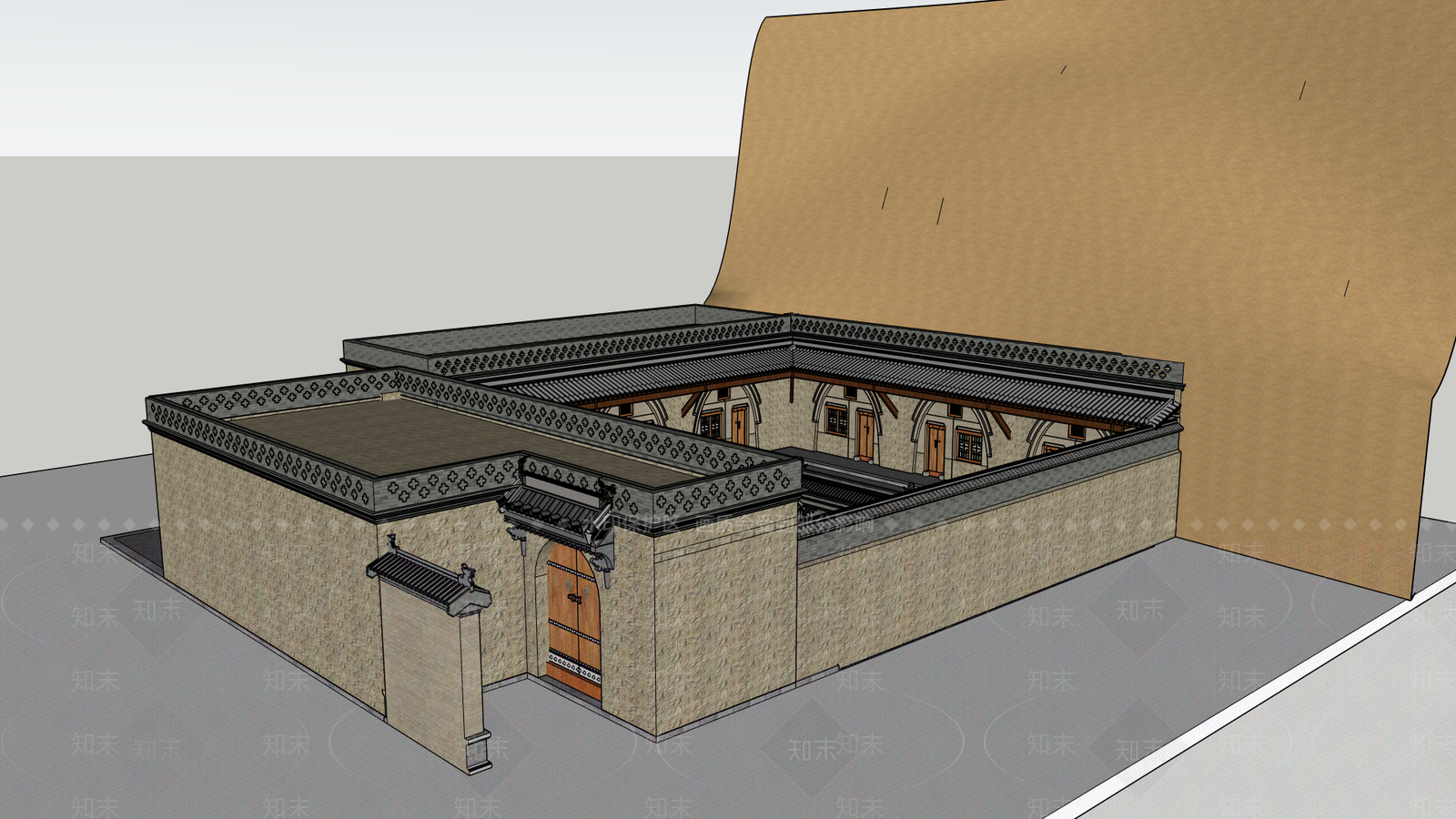 中式古建乡村民房SU模型下载【ID:1234107634】