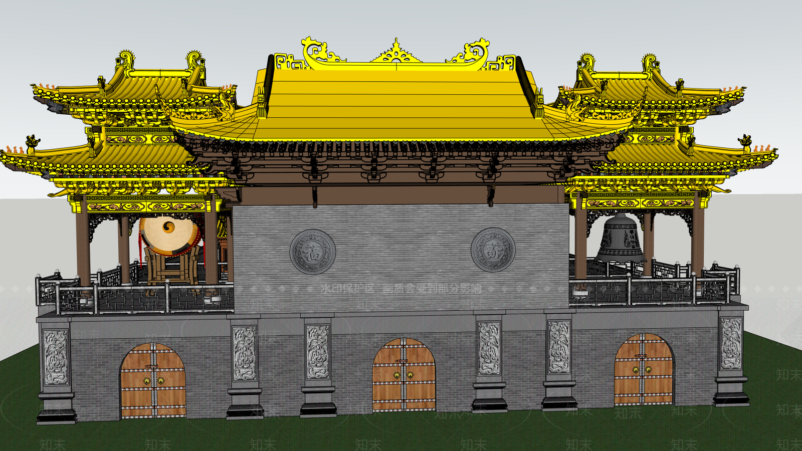中式古建寺庙建筑SU模型下载【ID:1234108345】
