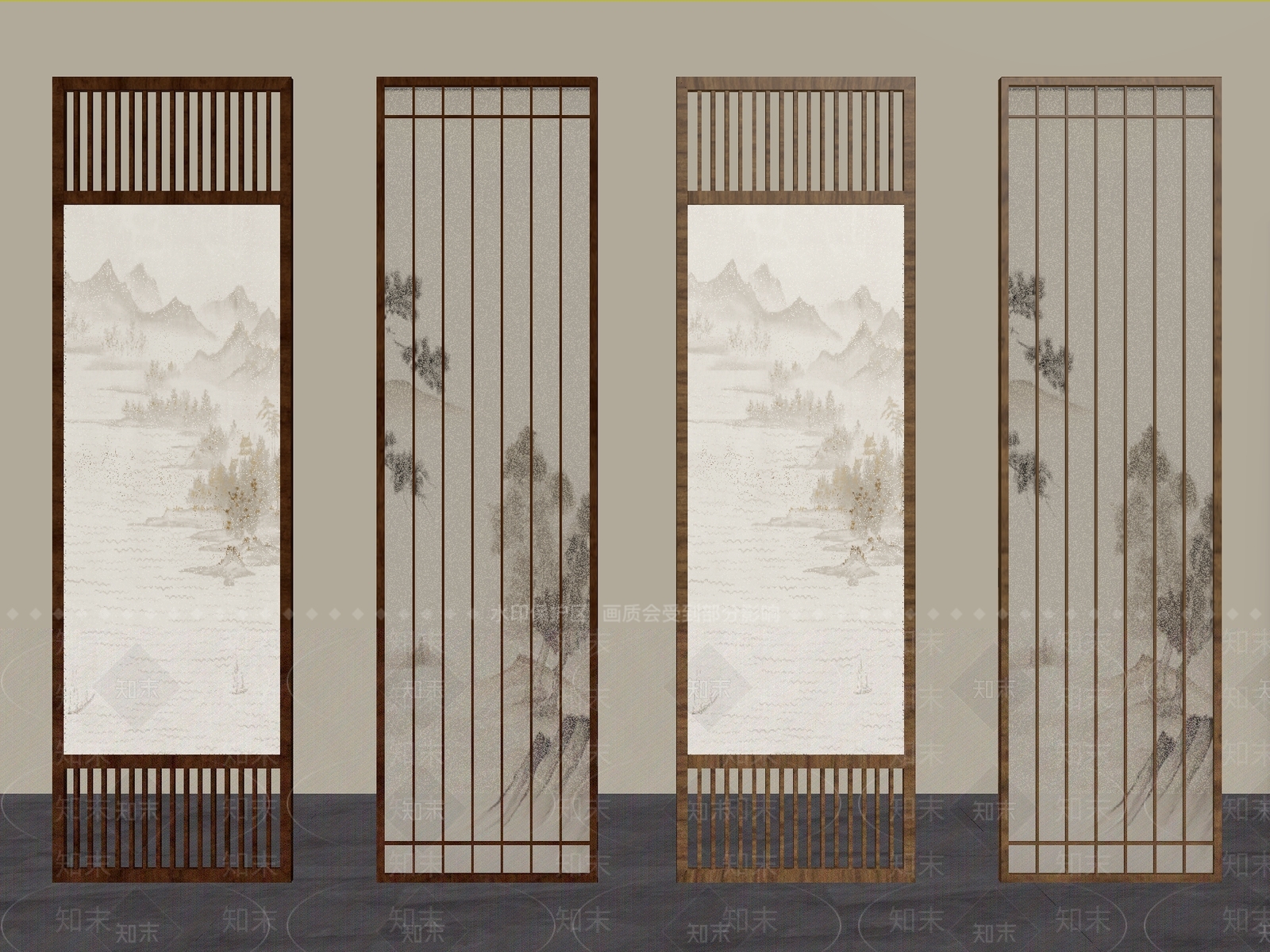 新中式隔断SU模型下载【ID:1234108410】