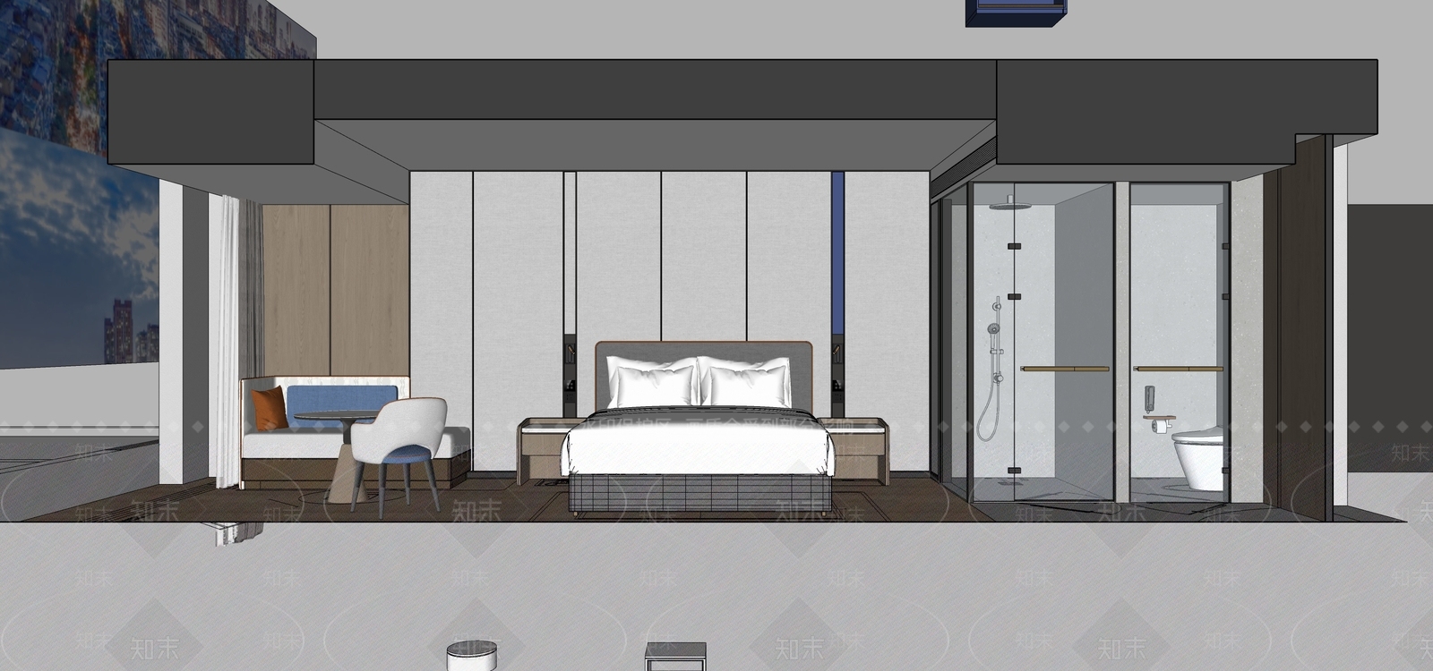 现代酒店客房SU模型下载【ID:1234112142】
