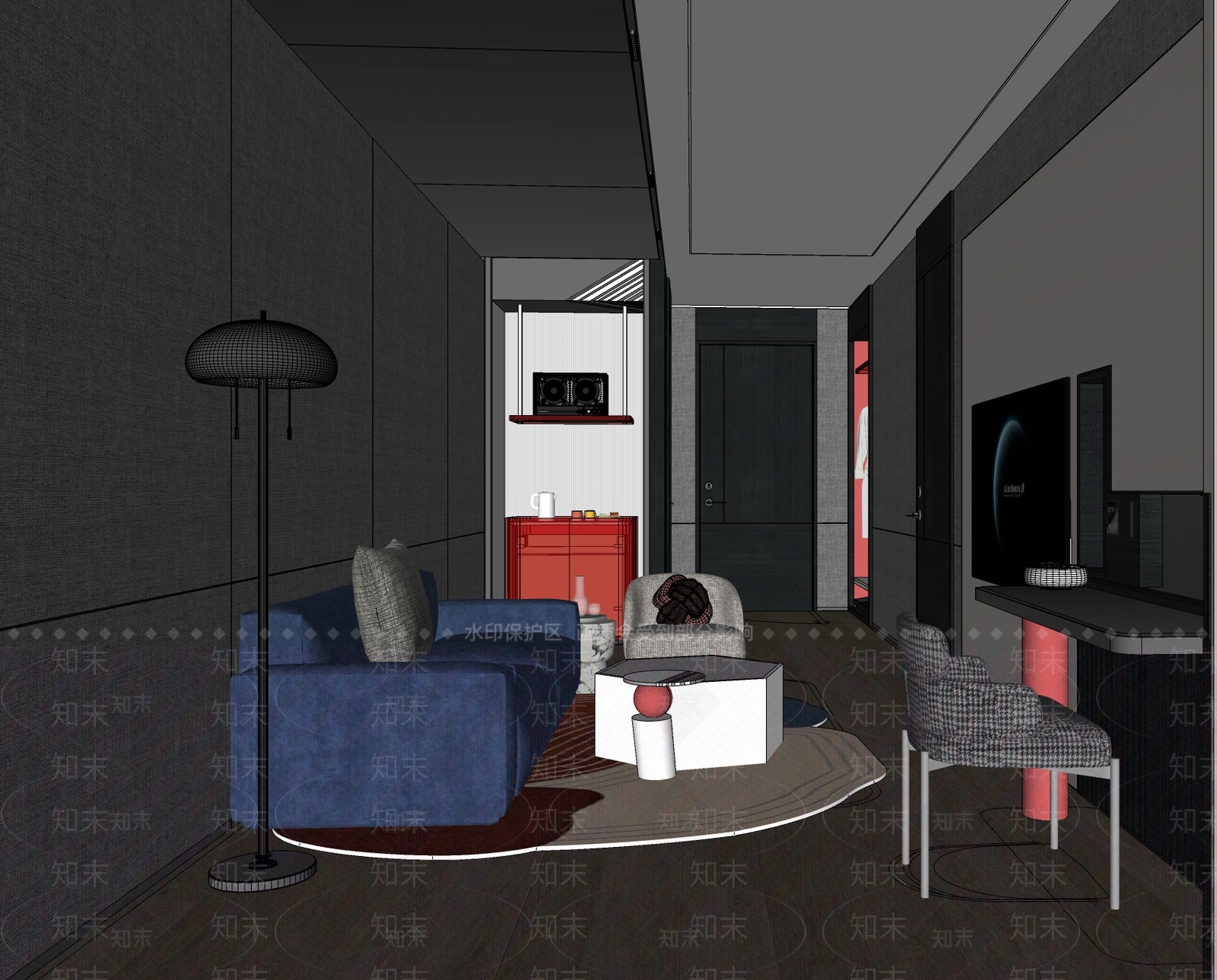 现代酒店客房SU模型下载【ID:1234113894】