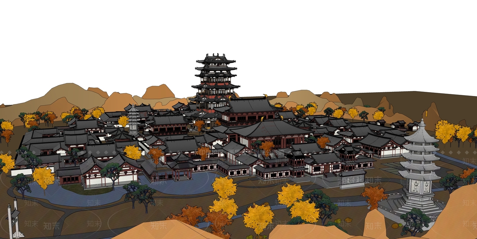 中式古建古建筑SU模型下载【ID:1234118948】