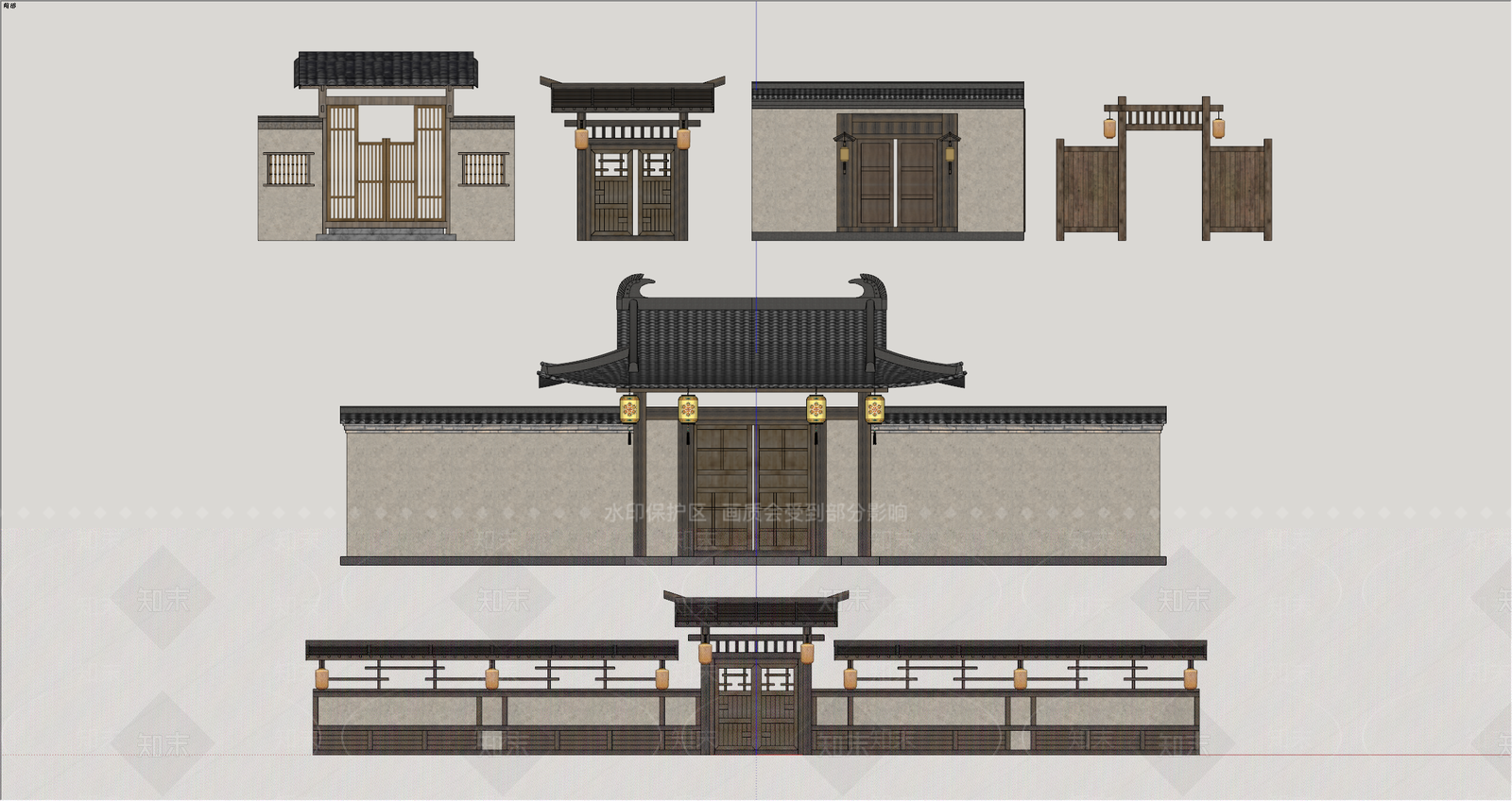 中式古建庭院门SU模型下载【ID:1234118956】