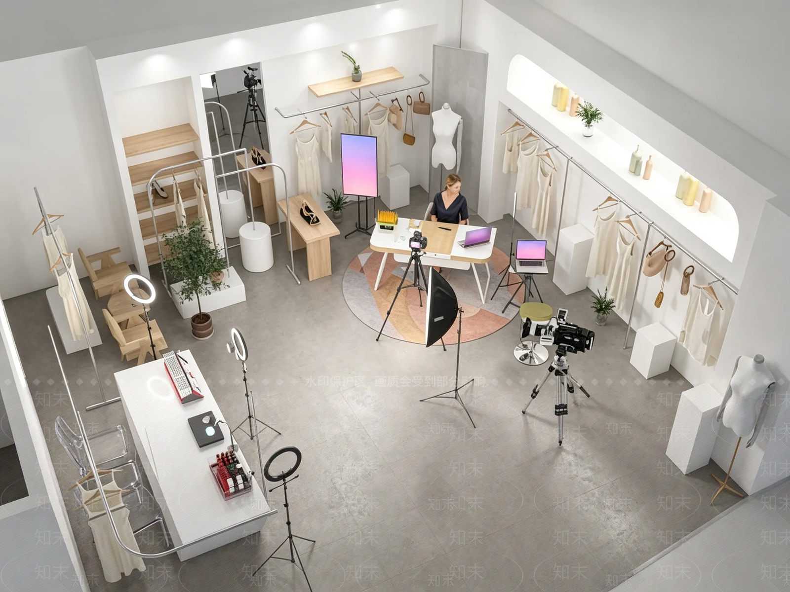 原木风直播间3D模型下载【ID:1234119366】