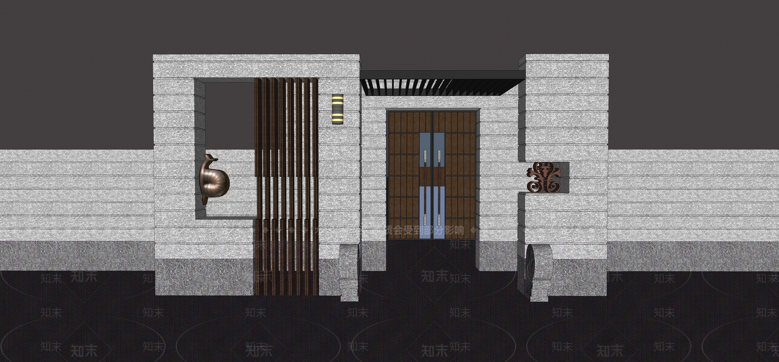 新中式景观入口大门SU模型下载【ID:1234119877】