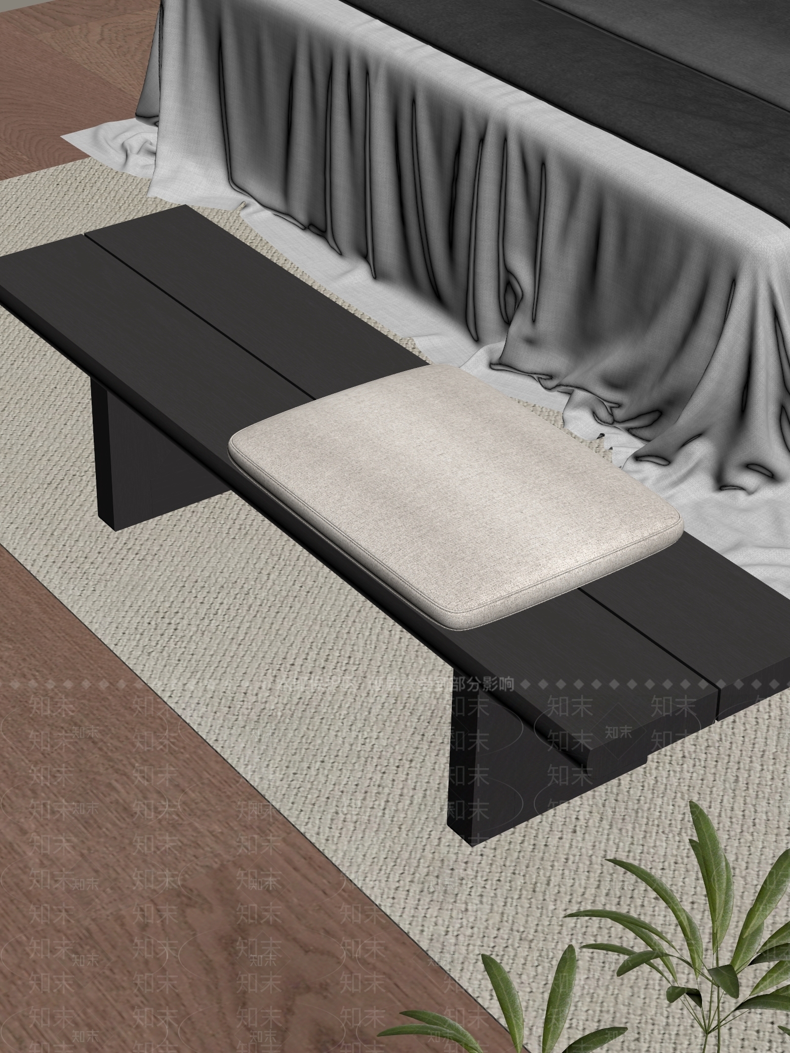 意式极简床尾凳3D模型下载【ID:1234120066】