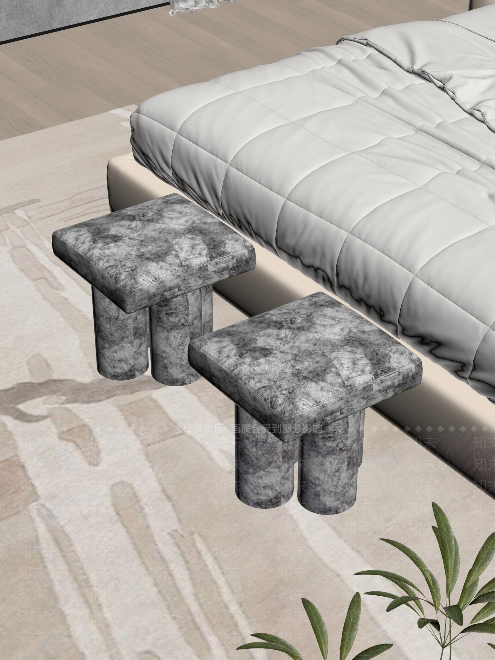 现代简约床尾凳3D模型下载【ID:1234120059】