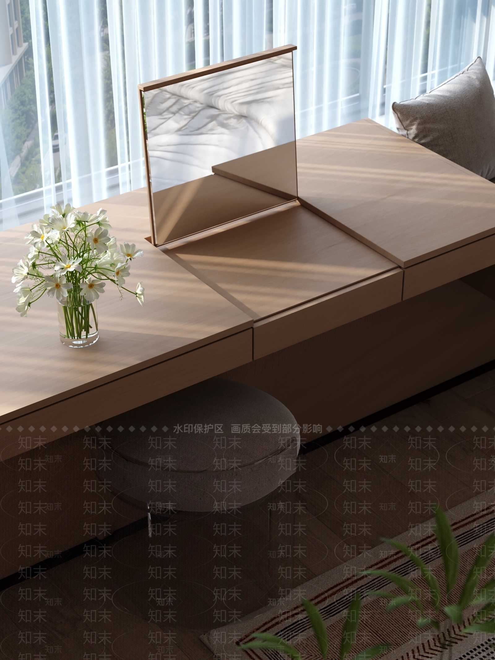 现代简约妆台妆凳3D模型下载【ID:1234120415】