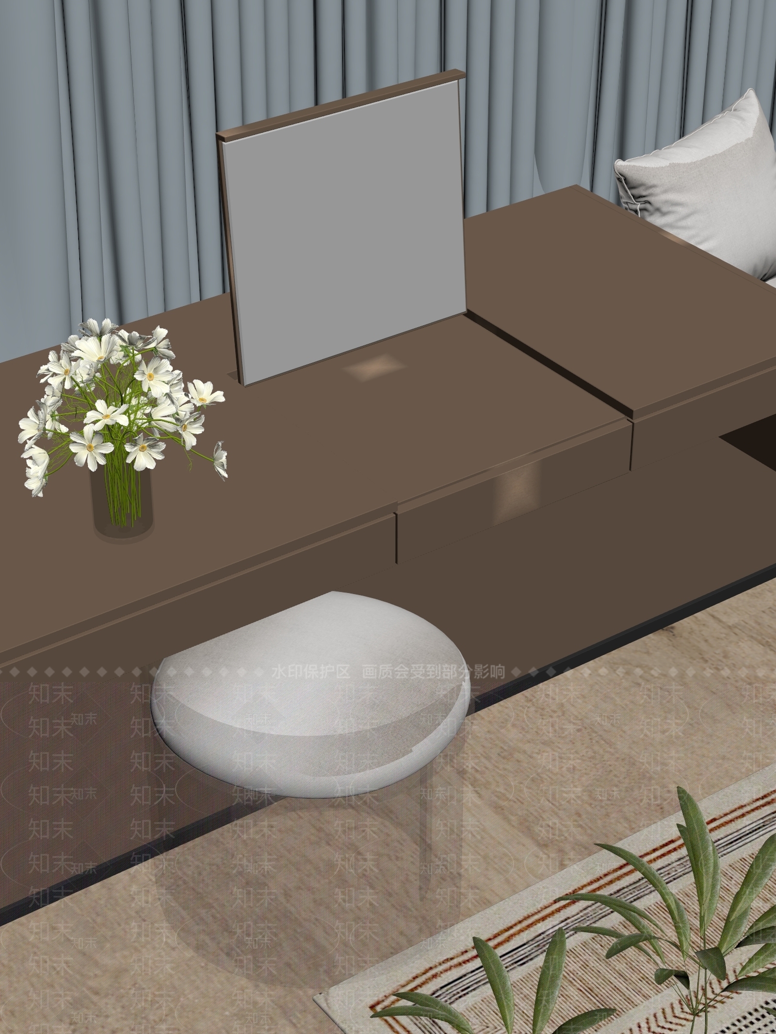 现代简约妆台妆凳3D模型下载【ID:1234120415】