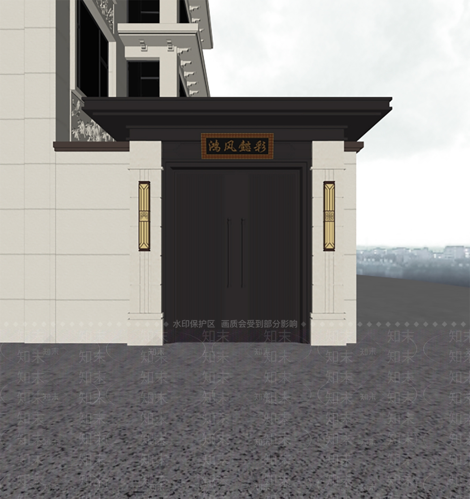 新中式双开门3D模型下载【ID:1234123508】