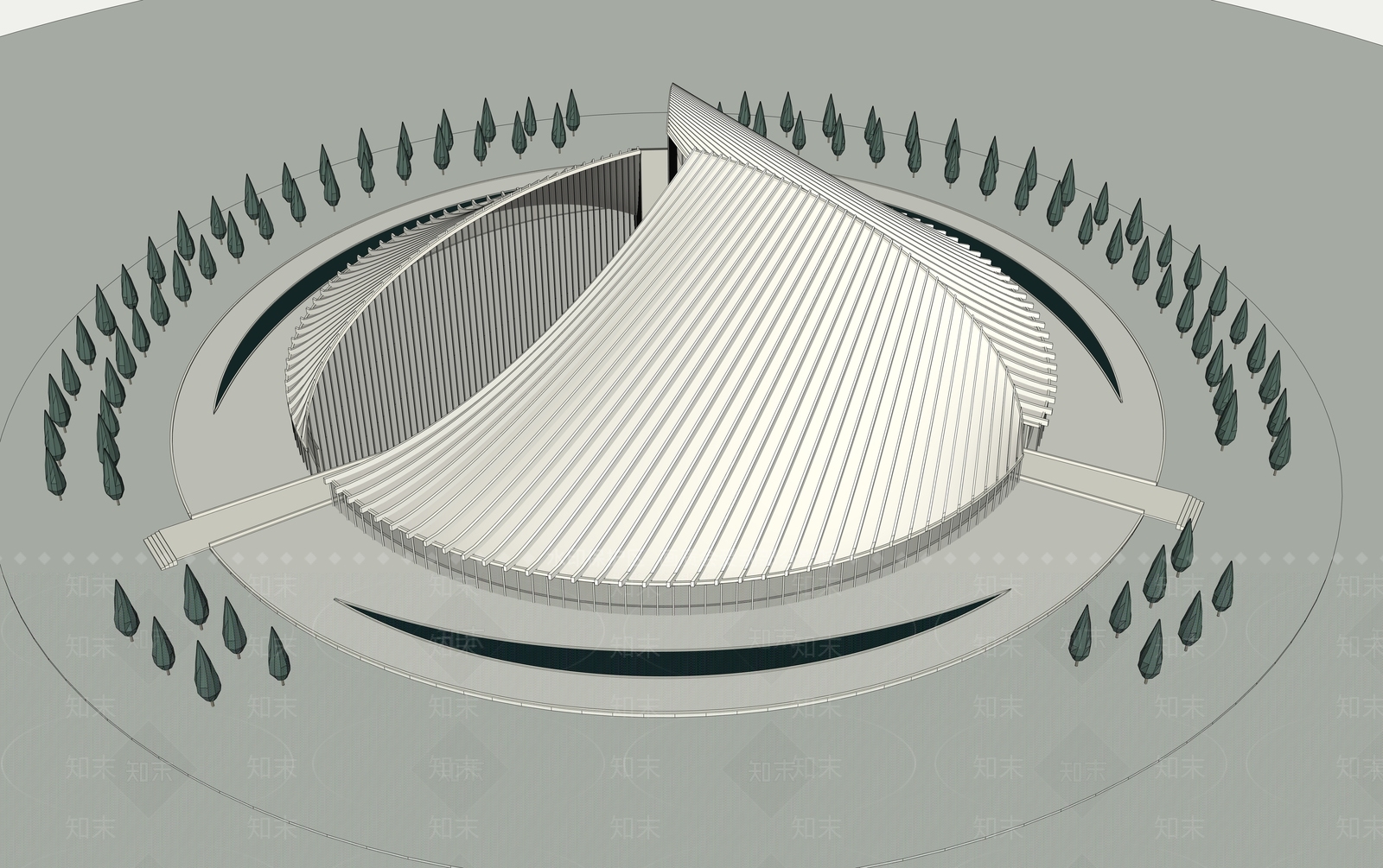 现代主义展览馆建筑SU模型下载【ID:1234123365】