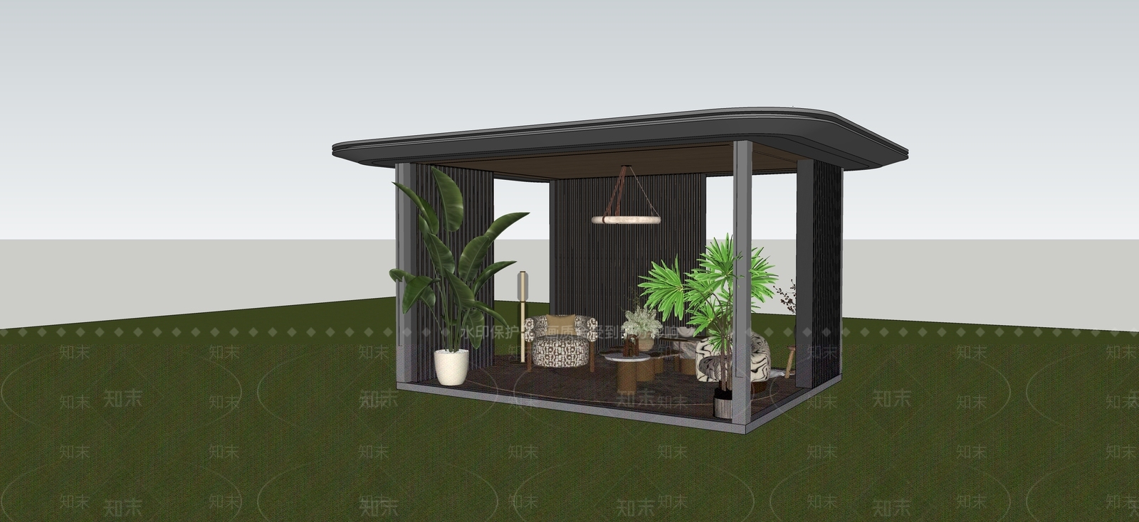 现代廊架SU模型下载【ID:1234124005】