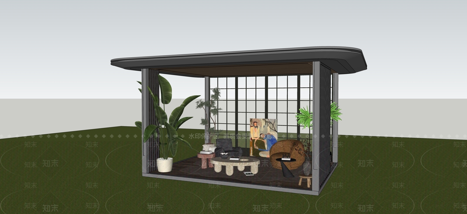 侘寂廊架空间SU模型下载【ID:1234125054】