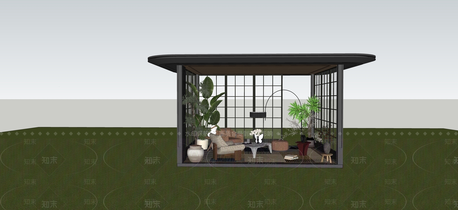 现代简约亭子SU模型下载【ID:1234125028】