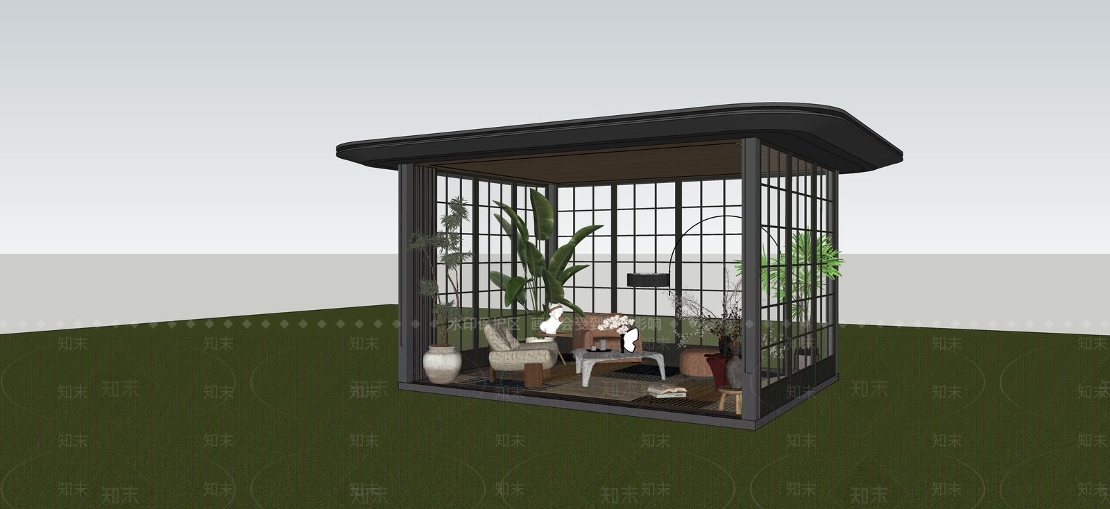 现代简约亭子SU模型下载【ID:1234125028】