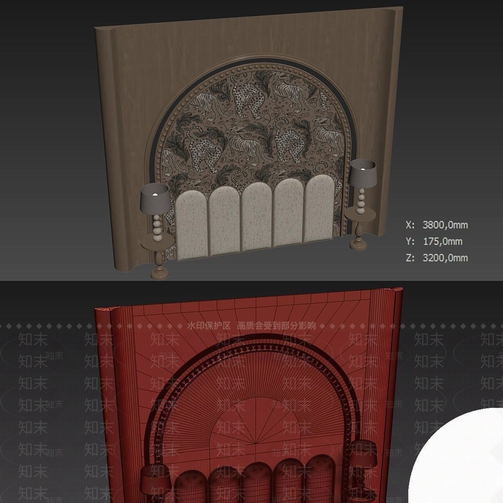 中古风床头背景墙3D模型下载【ID:1234126055】