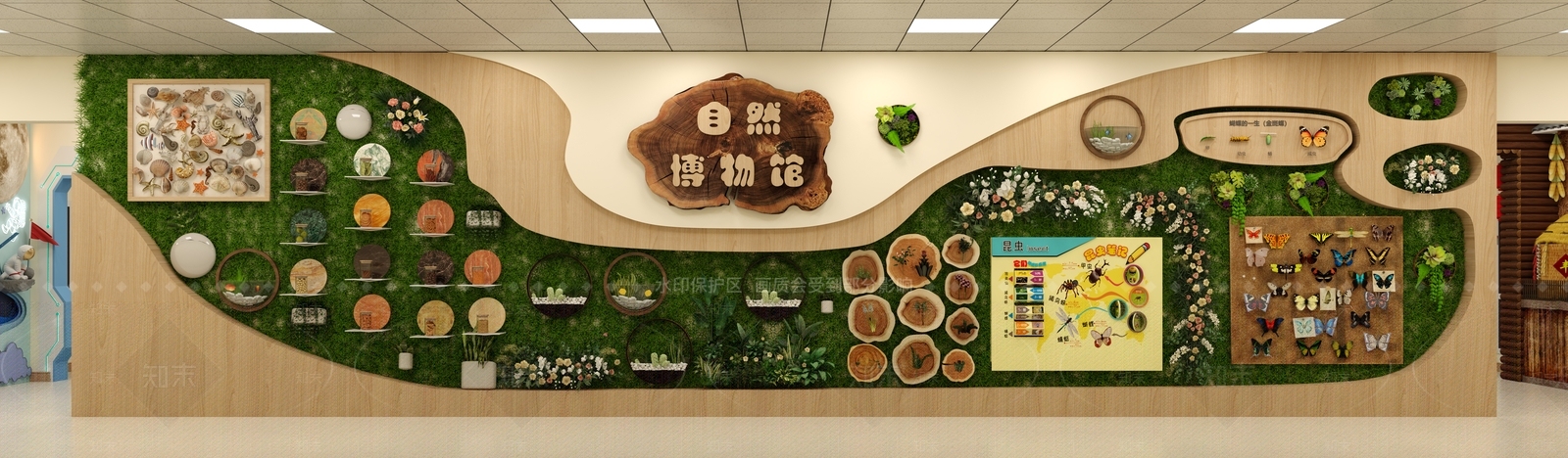 原木风幼儿园3D模型渲染效果图