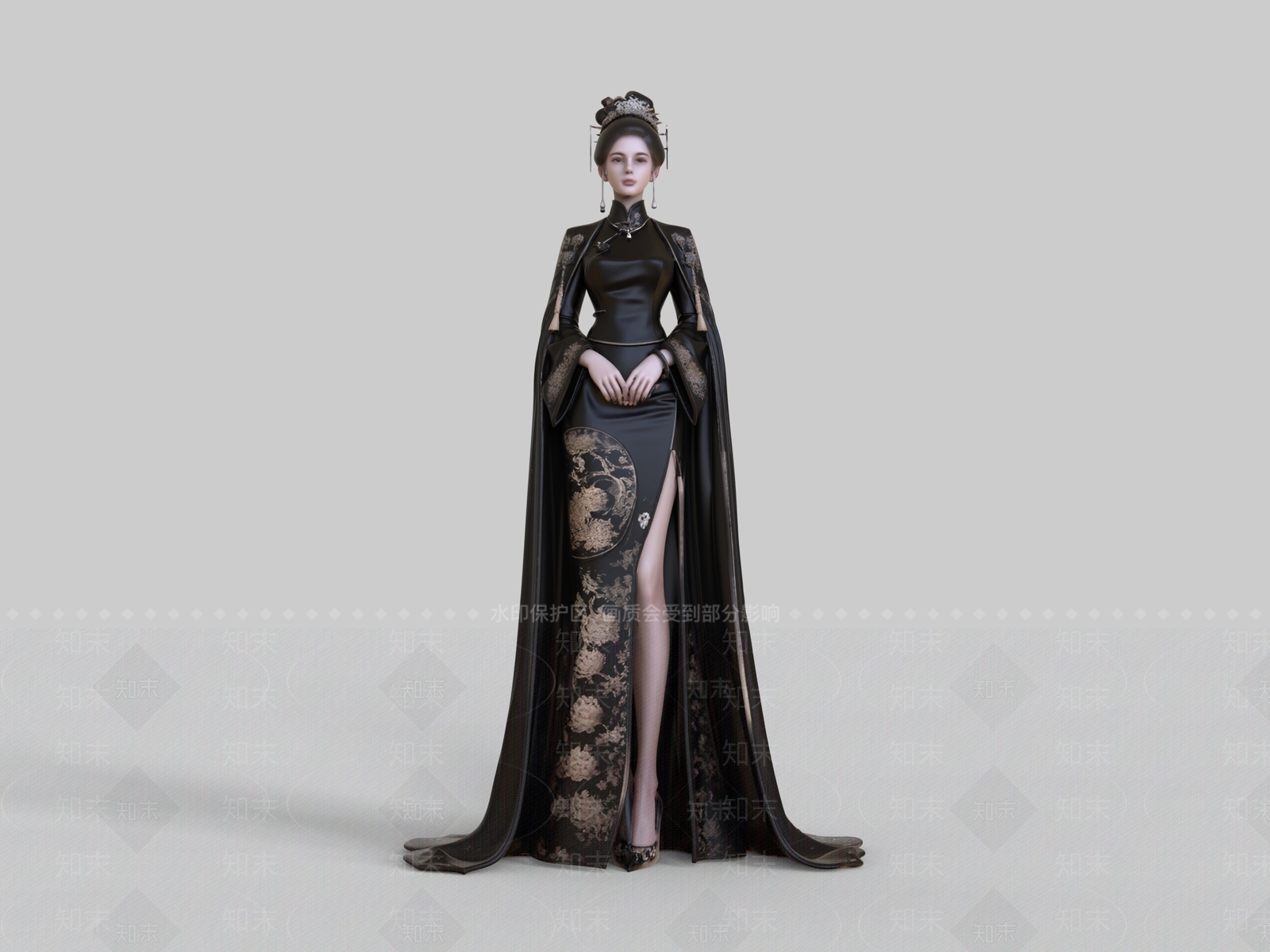 新中式女人3D模型渲染效果图