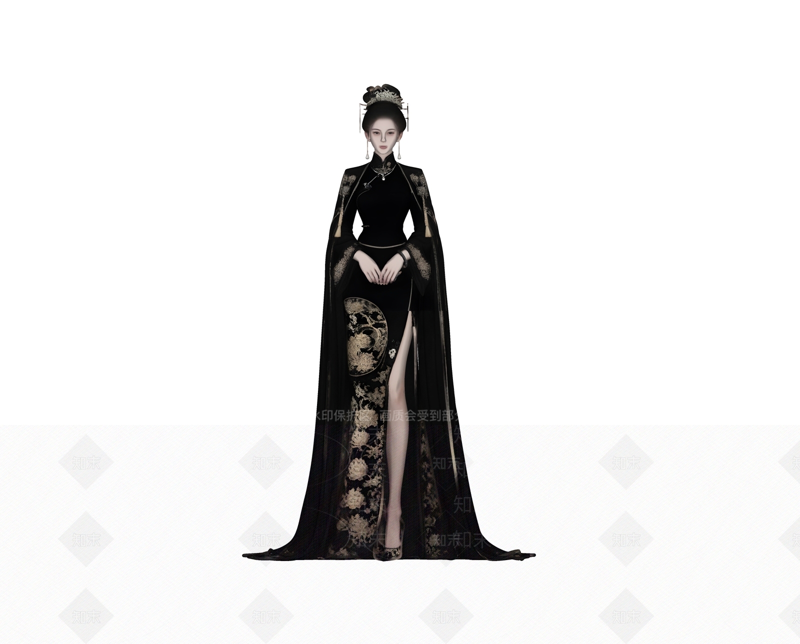 新中式女人SU模型下载【ID:1234132663】