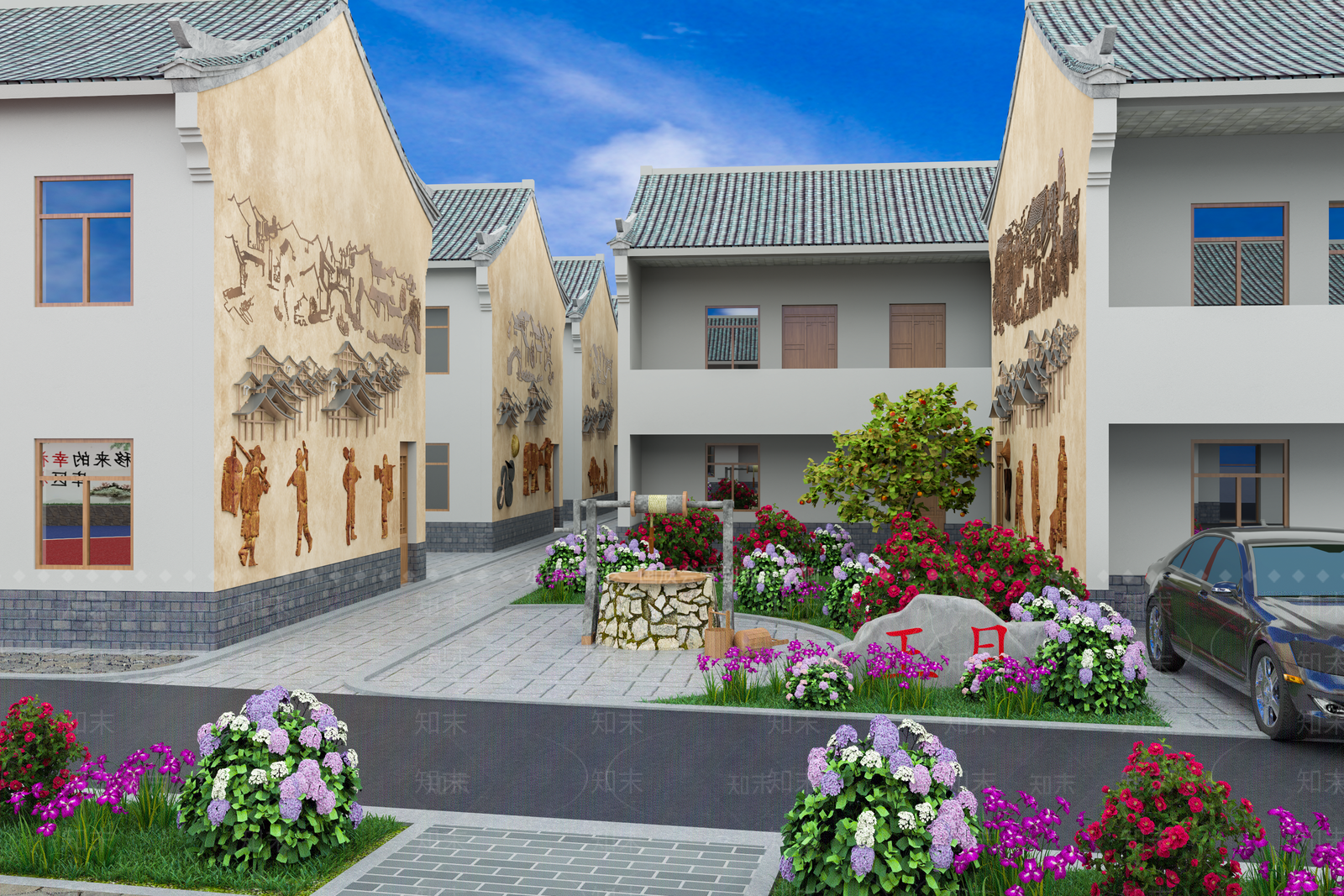 新中式景观乡村景观3D模型下载【ID:1234134555】