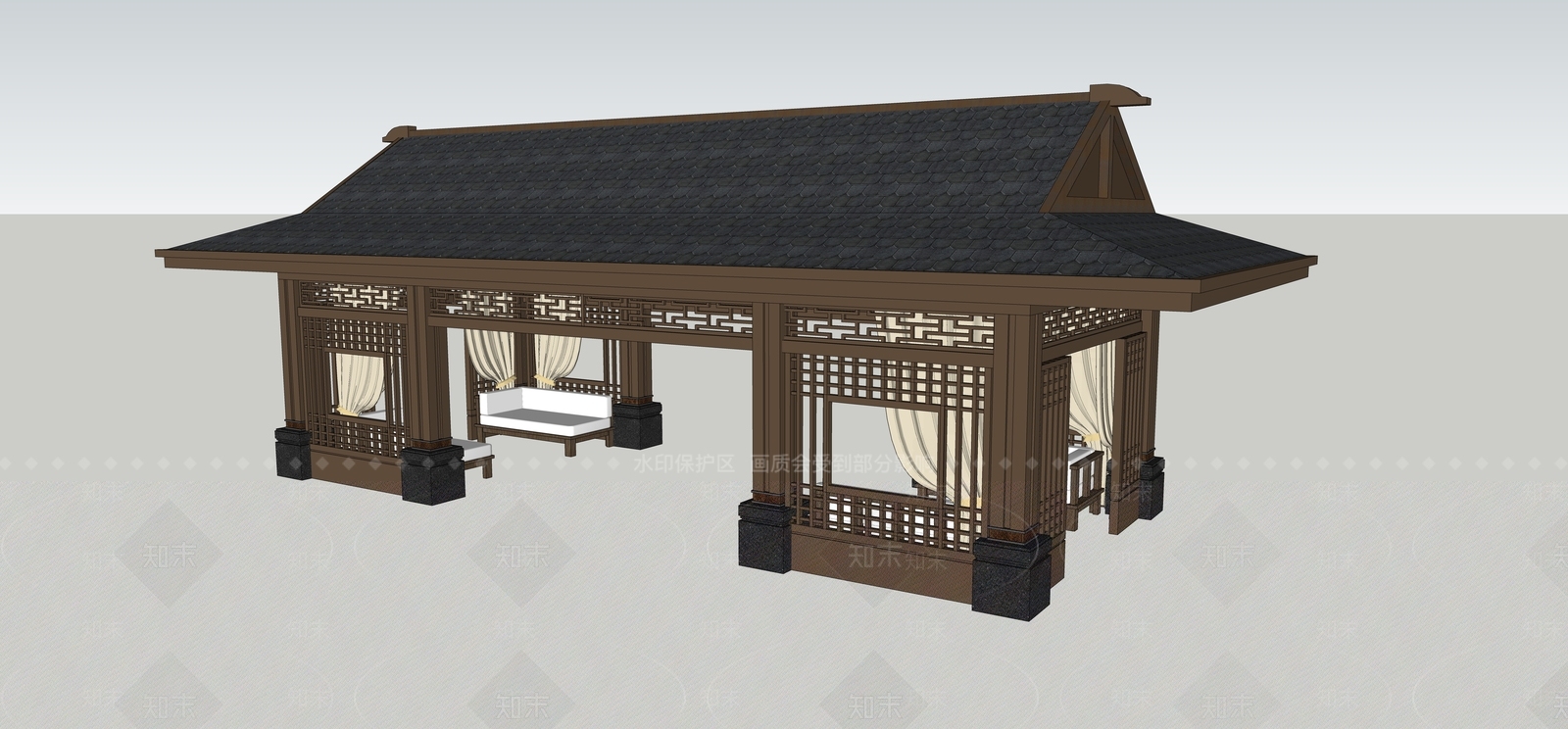 新中式景观古建筑SU模型下载【ID:1234134569】