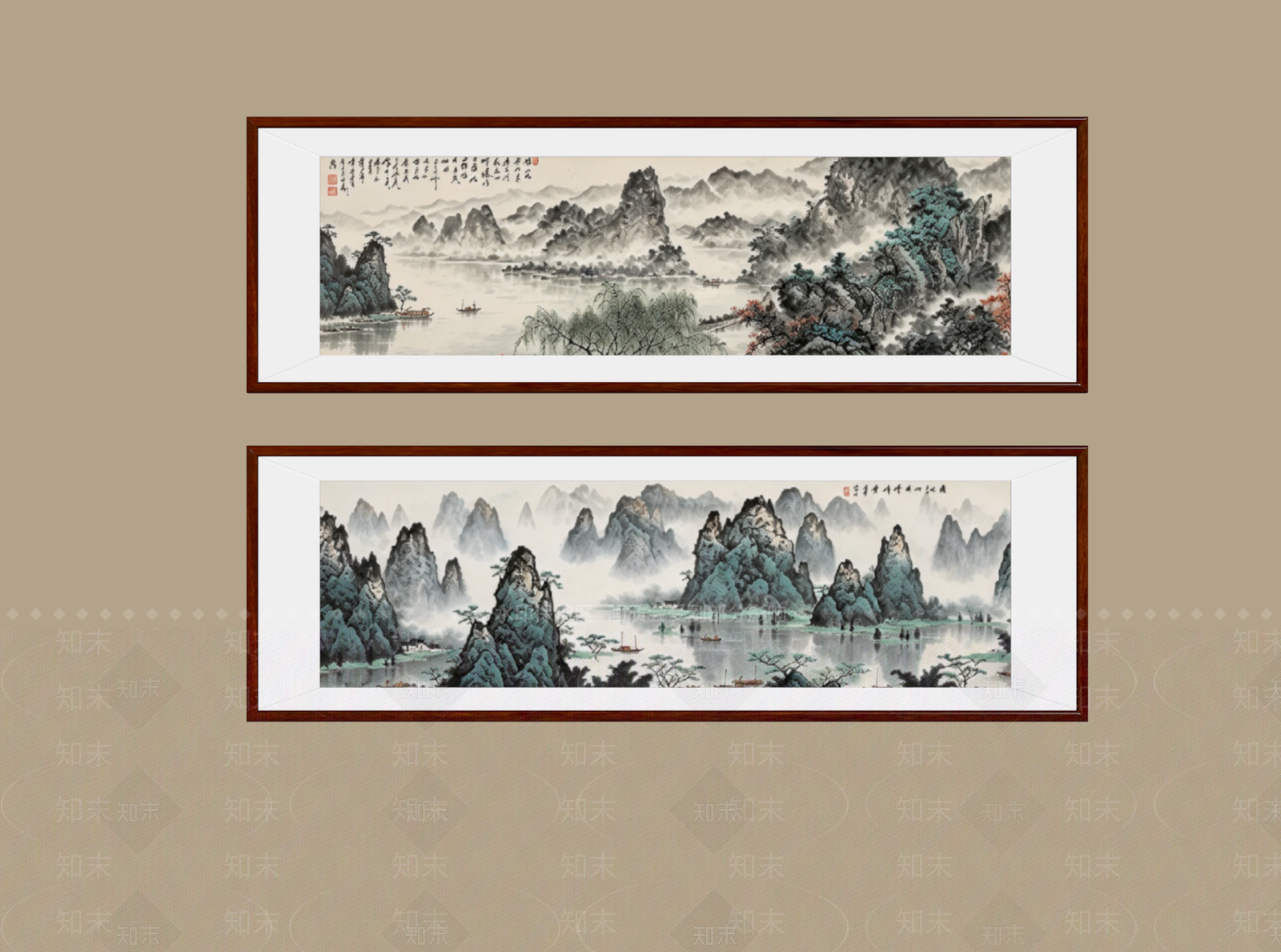新中式山水画SU模型下载【ID:1234138775】