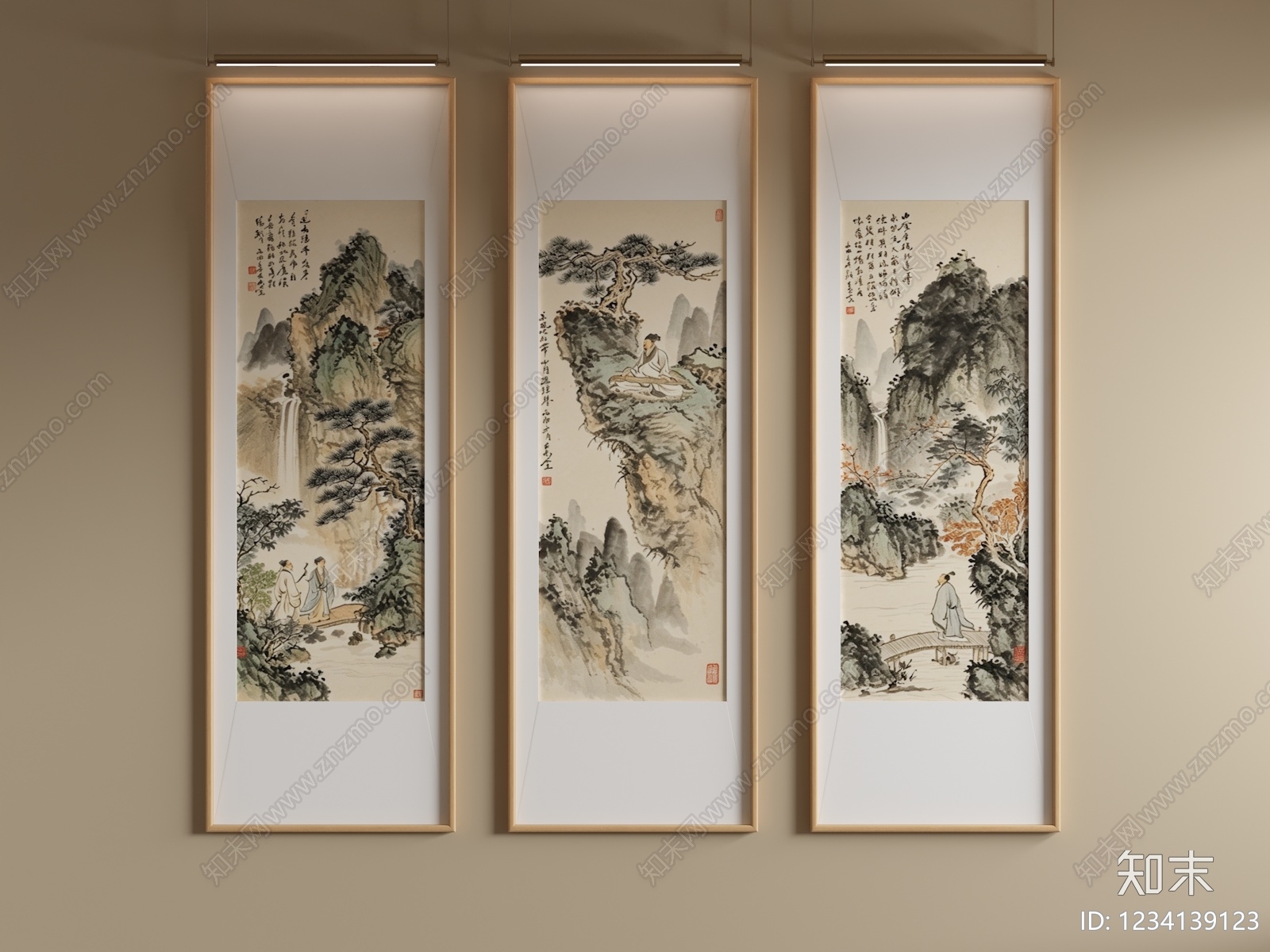 新中式山水画SU模型下载【ID:1234139123】