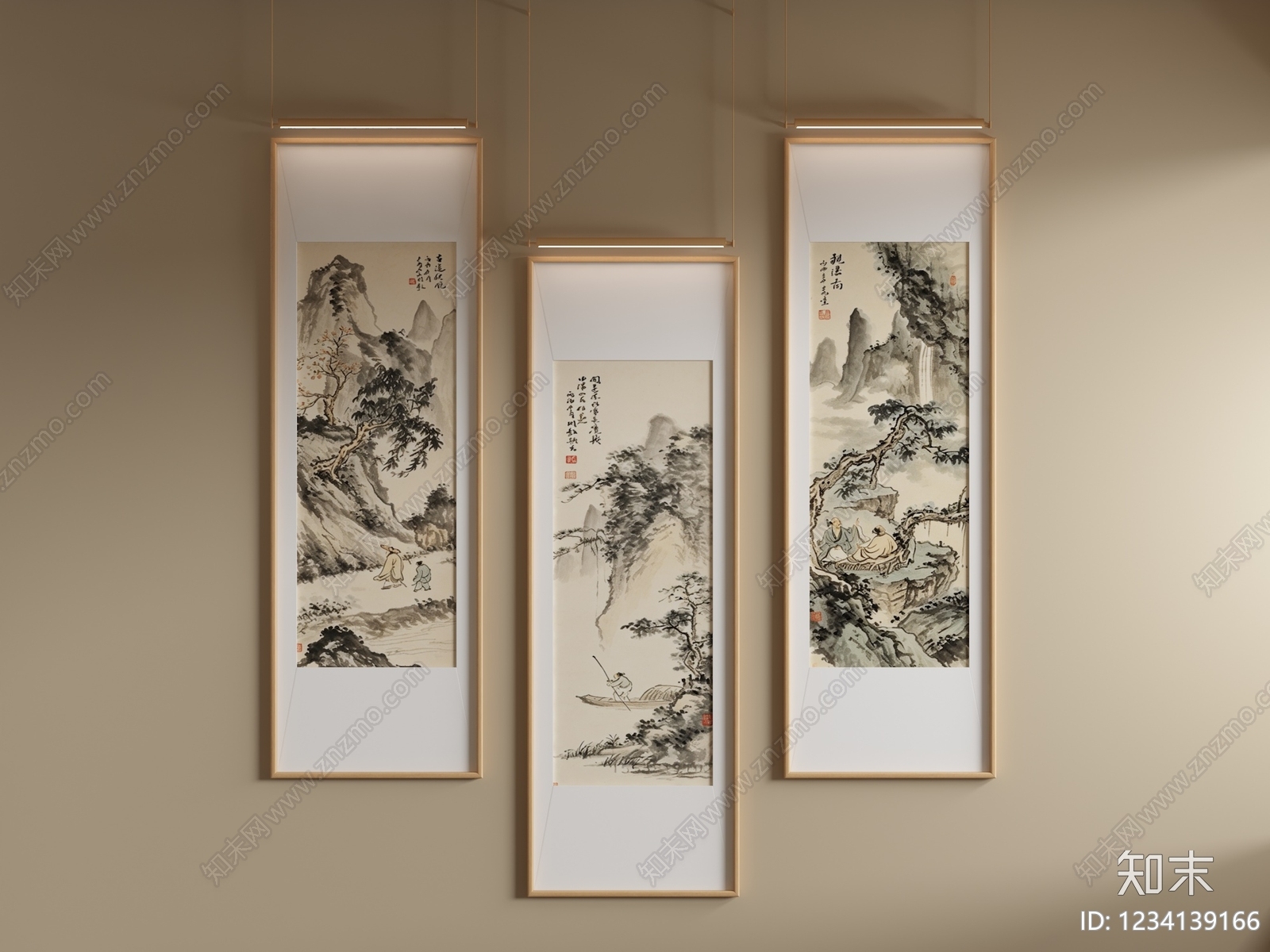 新中式山水画SU模型下载【ID:1234139166】